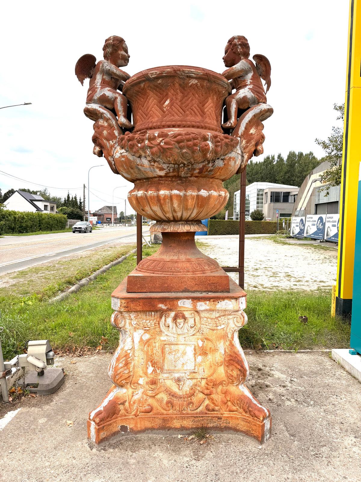 Monumental Cast Iron Garden Urn with Cherubs & Lions. Sold Separately!