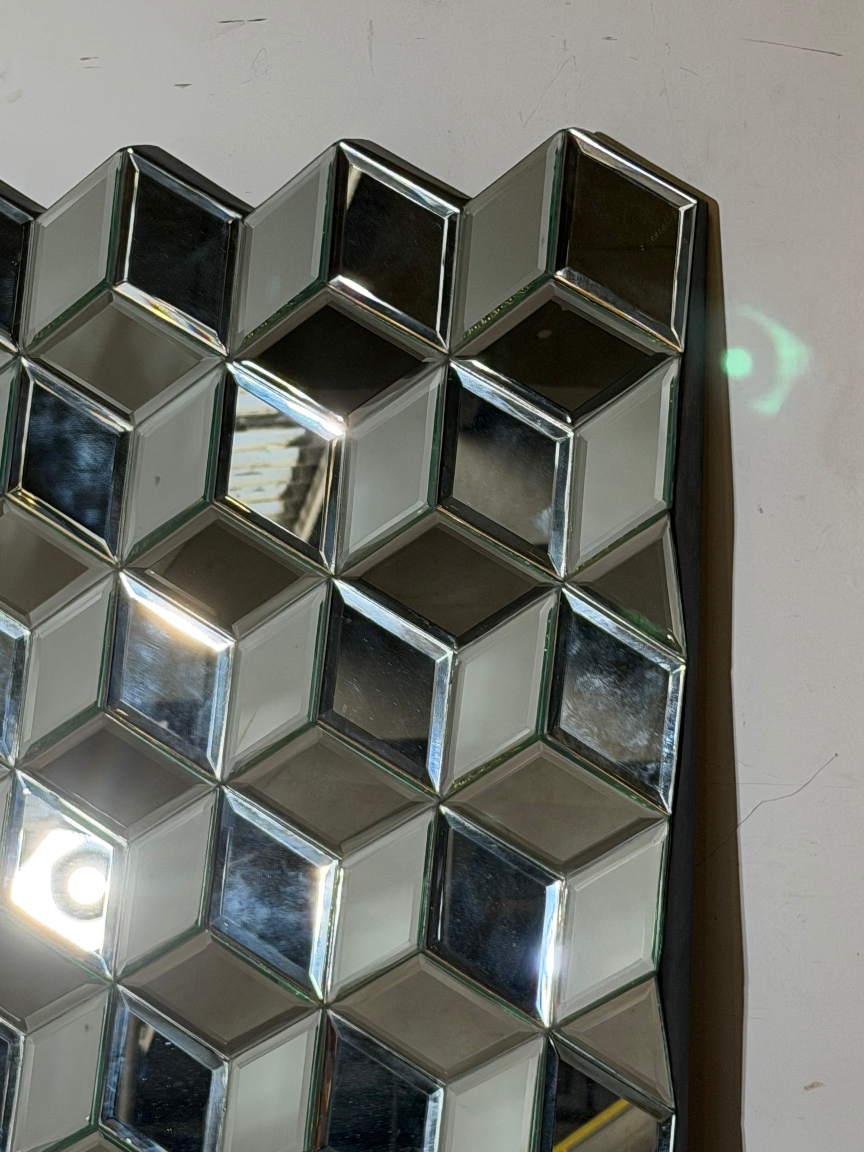 Large Geometric Faceted Mirror – Sculptural Cube Prism Mirror – 150 × 92 cm