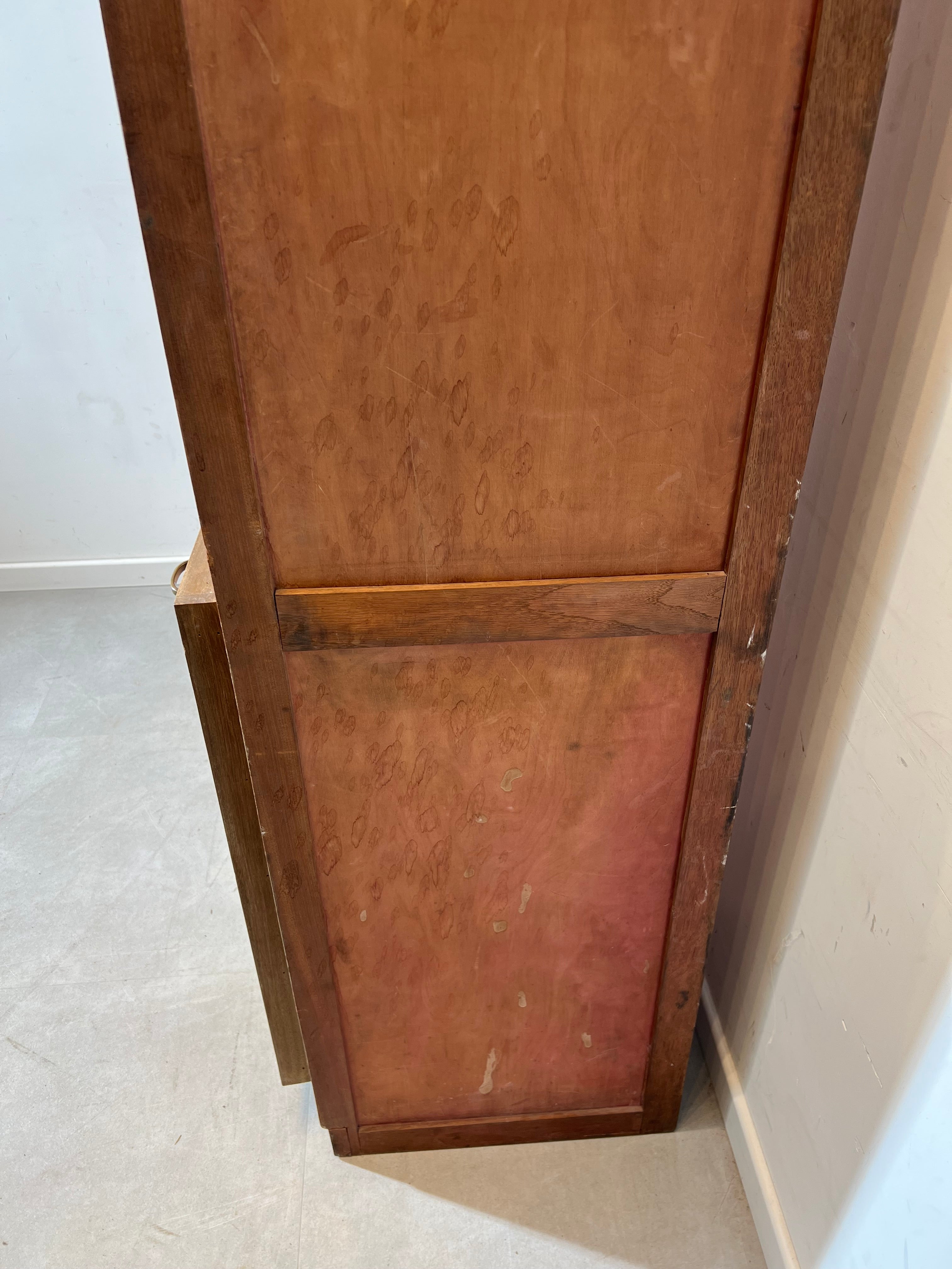 Vintage Wooden Tambour Door Filing Cabinet with Pull-Out Trays