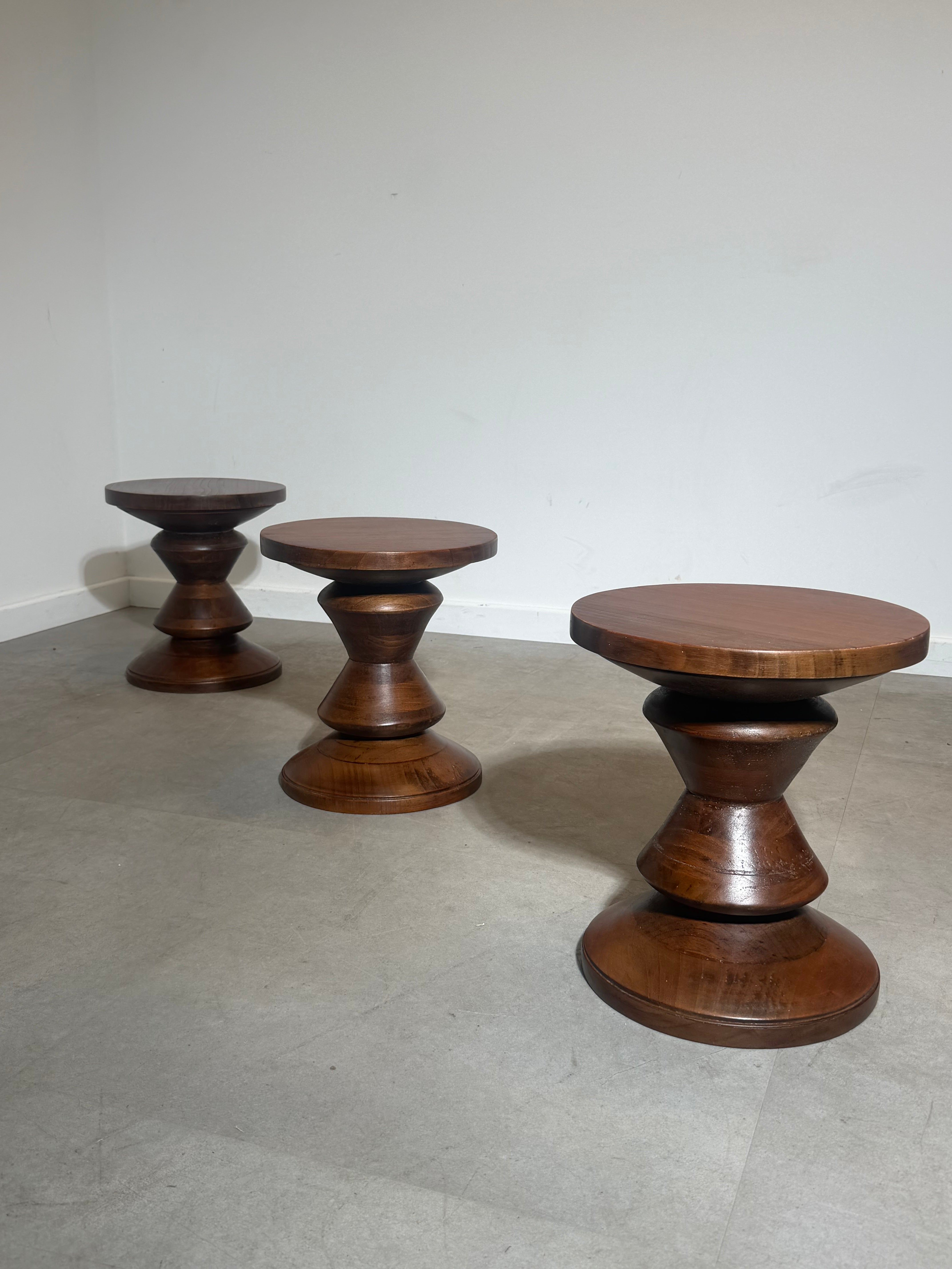 Conical Mahogany Stools – Sculptural Design