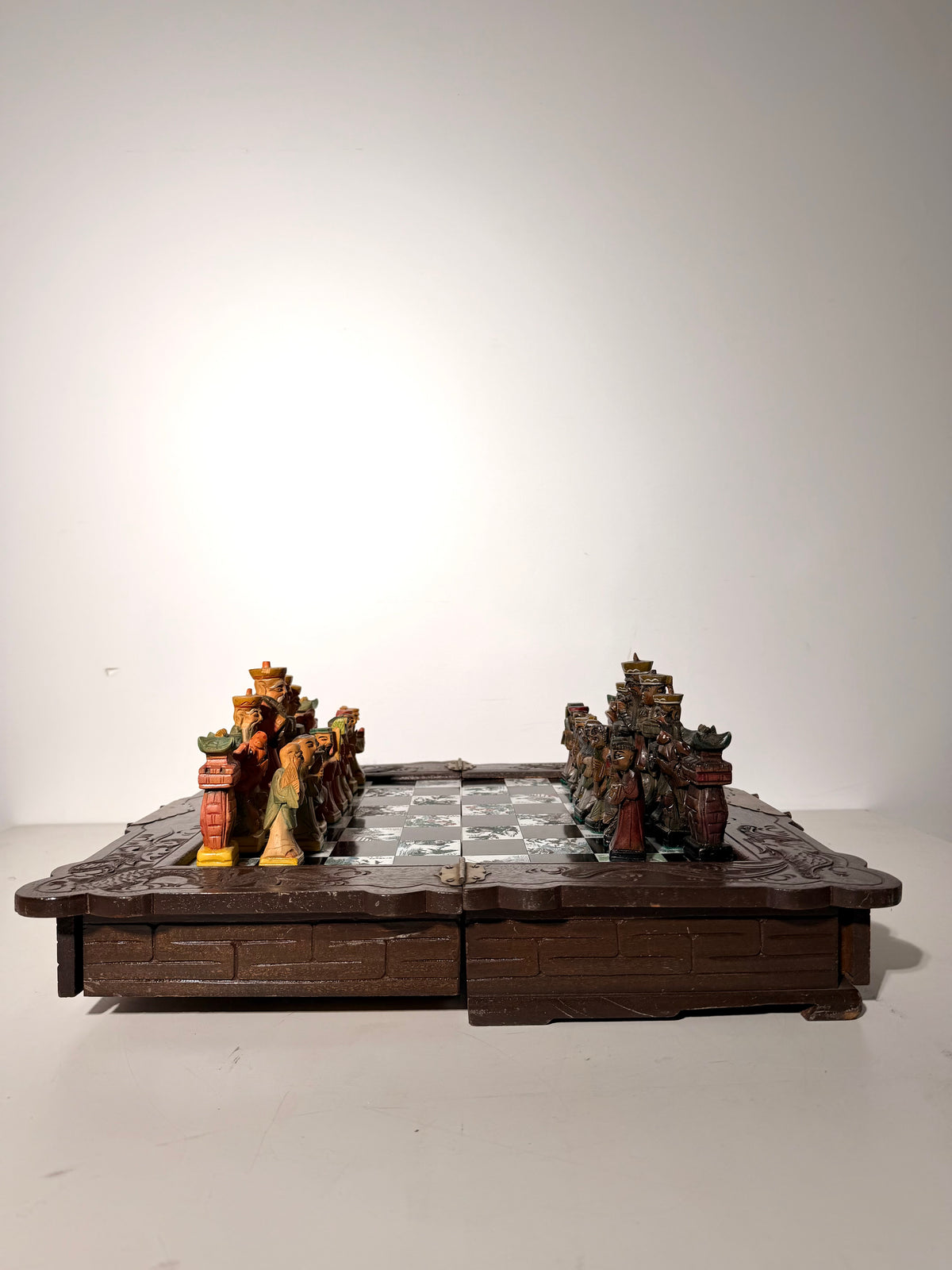 Chinese Folding Chess Set with Hand-Carved Figurines
