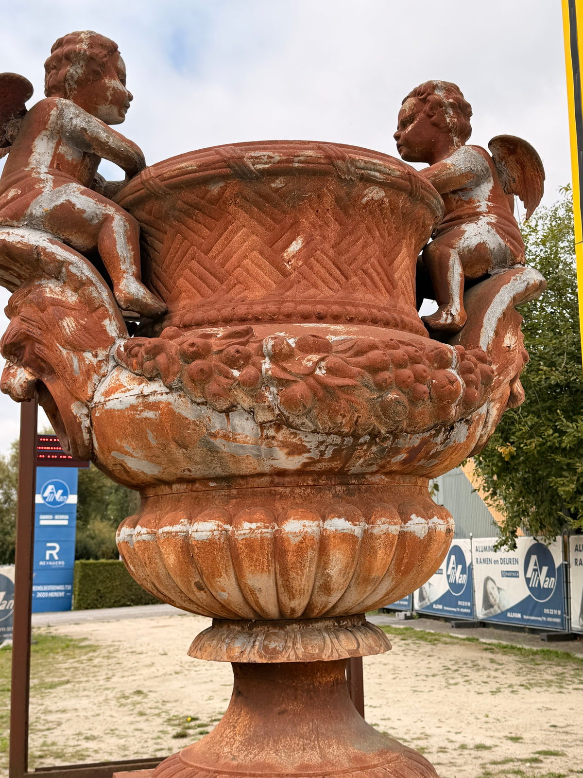 Monumental Cast Iron Garden Urn with Cherubs & Lions. Sold Separately!