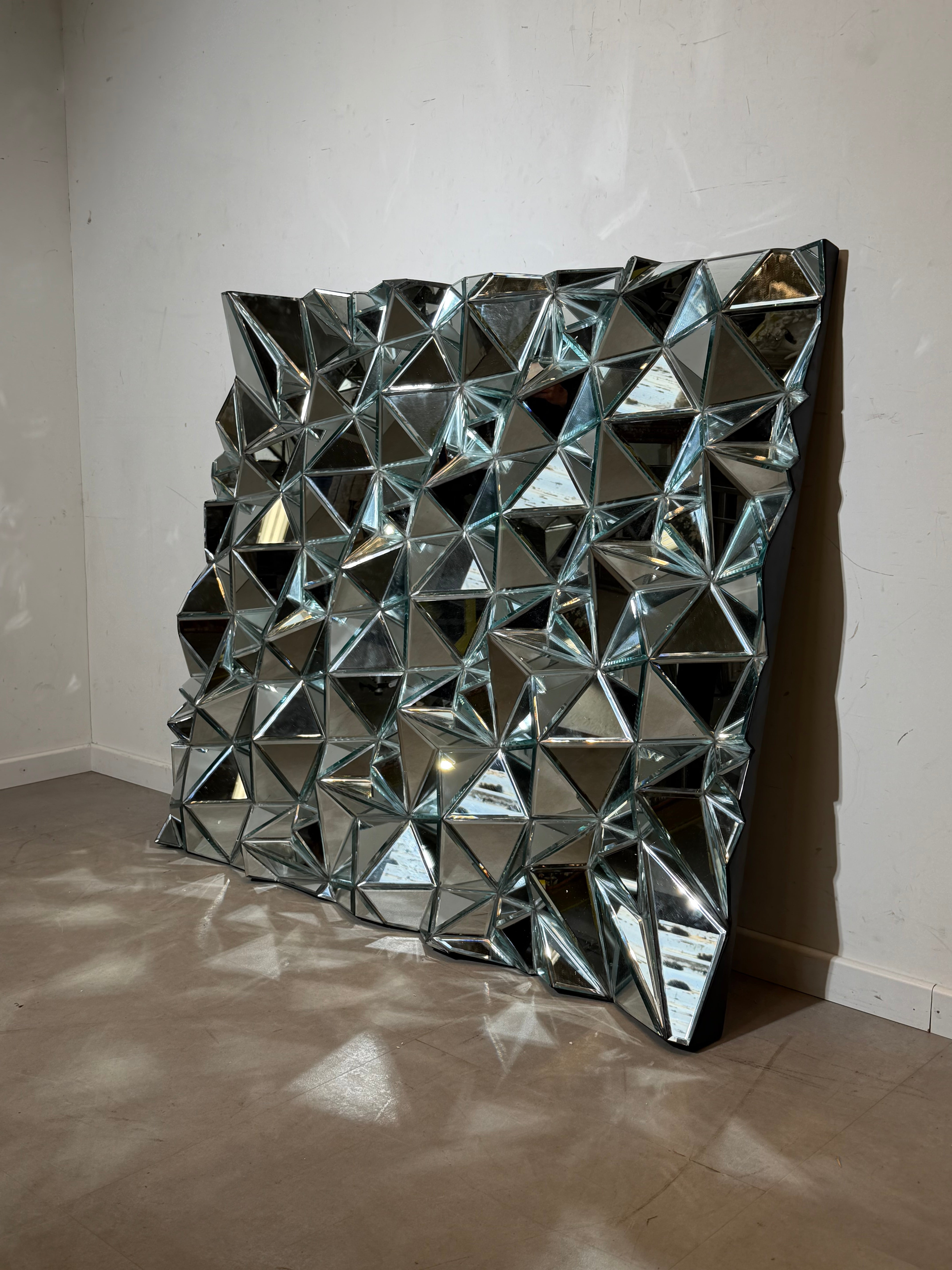 Large Sculptural Faceted Mirror Panel – Prism Wall Mirror – 145 × 125 cm