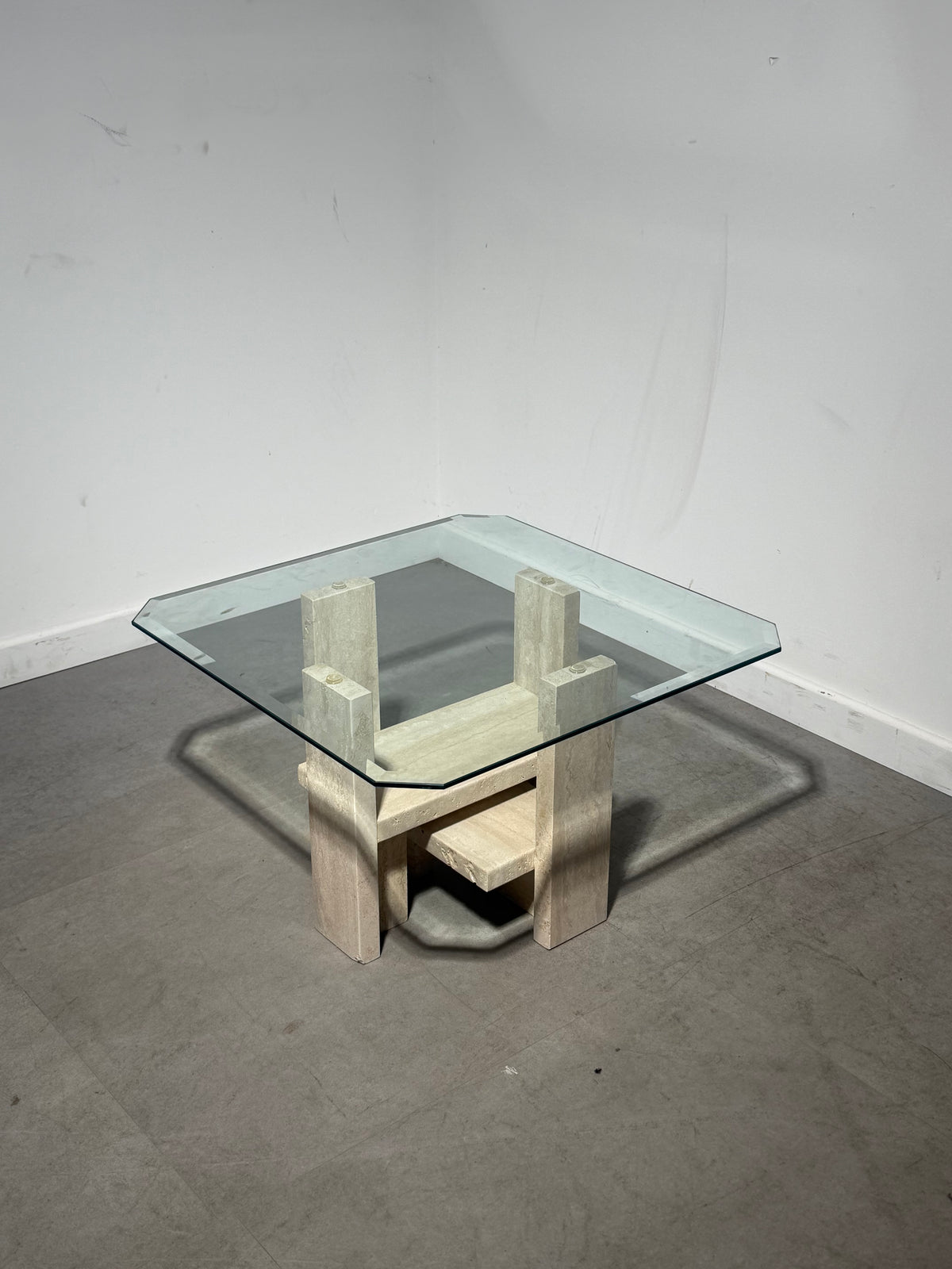 Willy Ballez Travertine & Glass Side Table