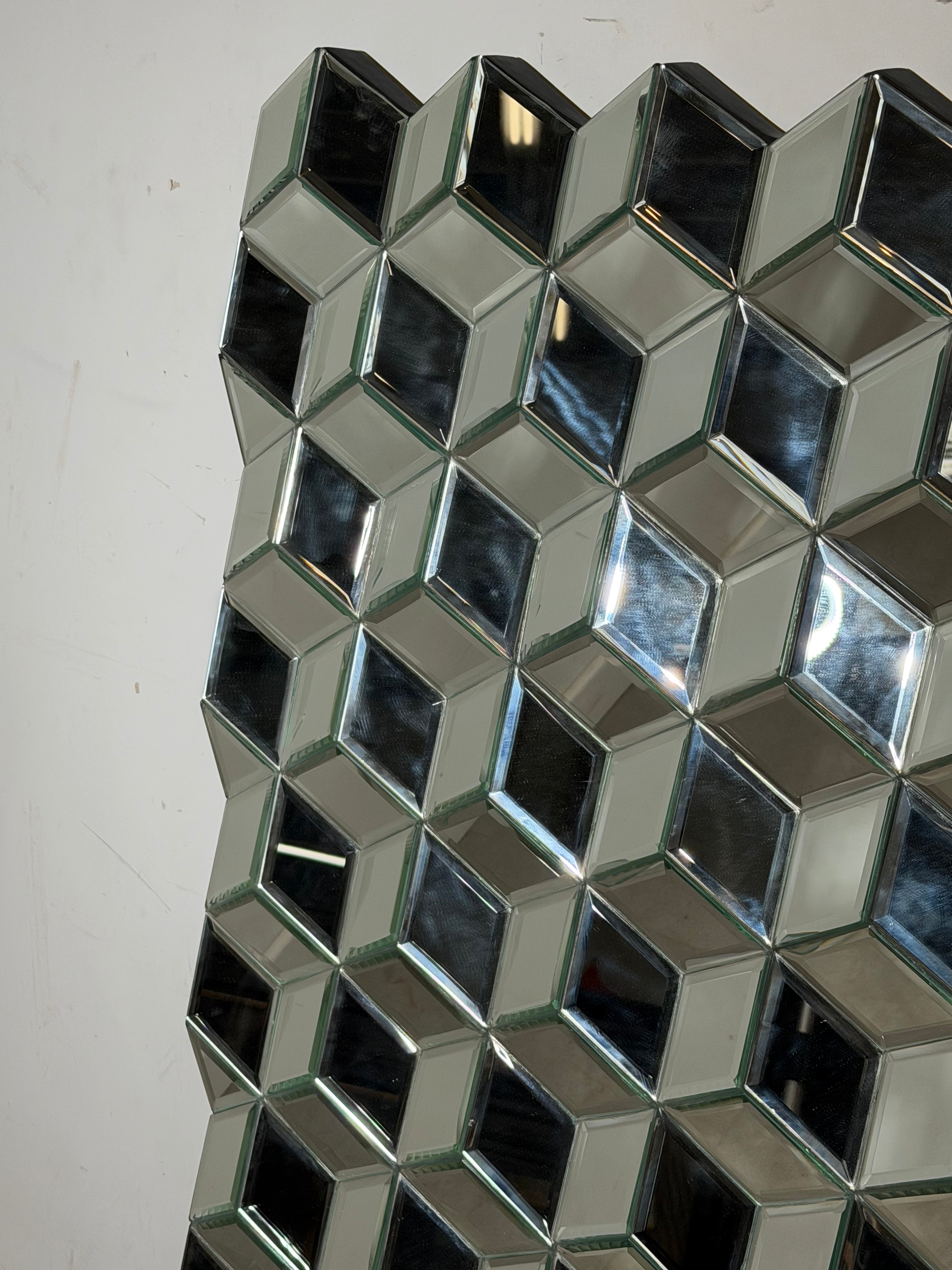 Large Geometric Faceted Mirror – Sculptural Cube Prism Mirror – 150 × 92 cm