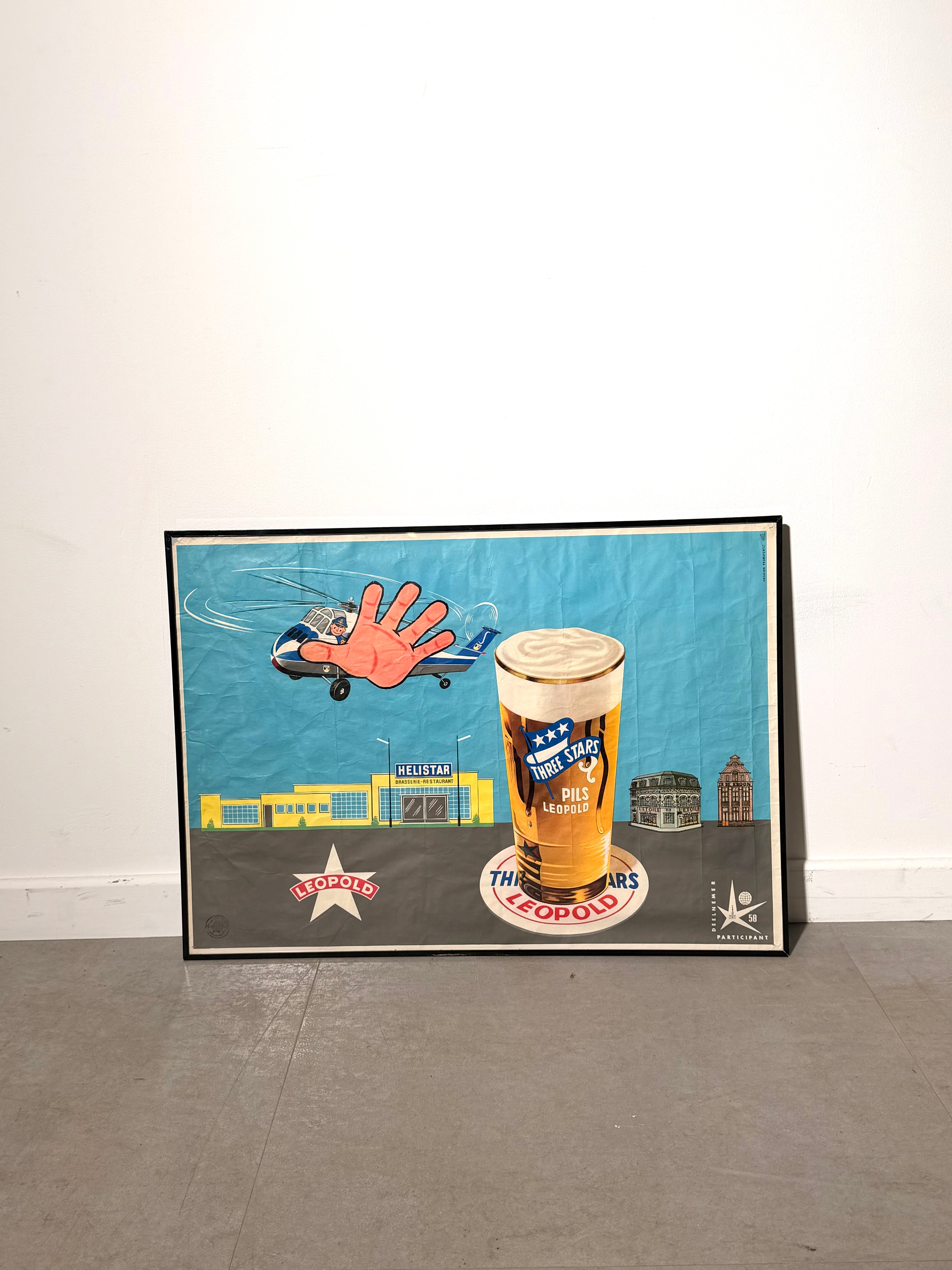 Original 1958 Expo 58 Three Stars Pils Leopold Beer Advertising Poster