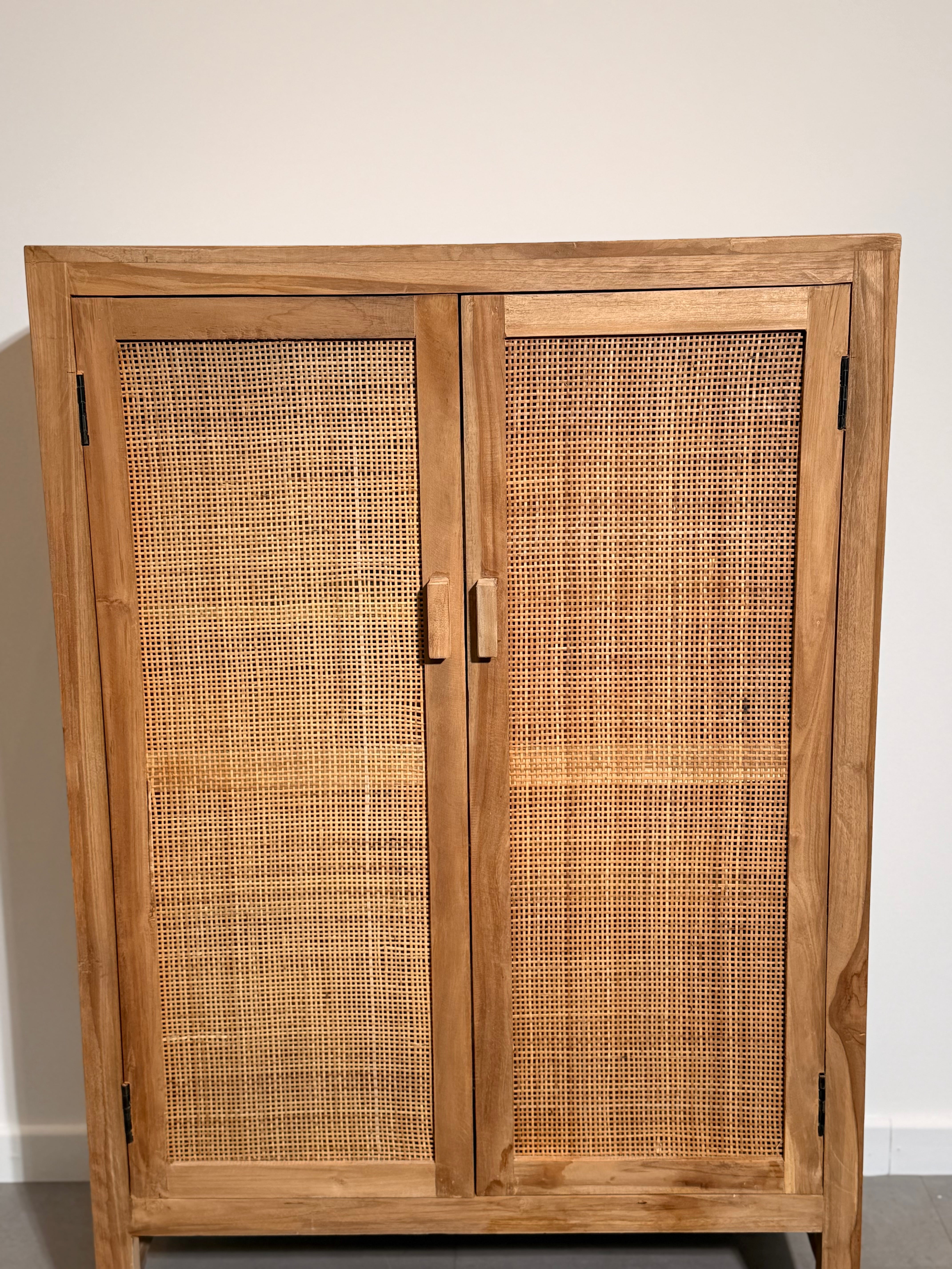 Vintage Teak Cabinet with Rattan Doors