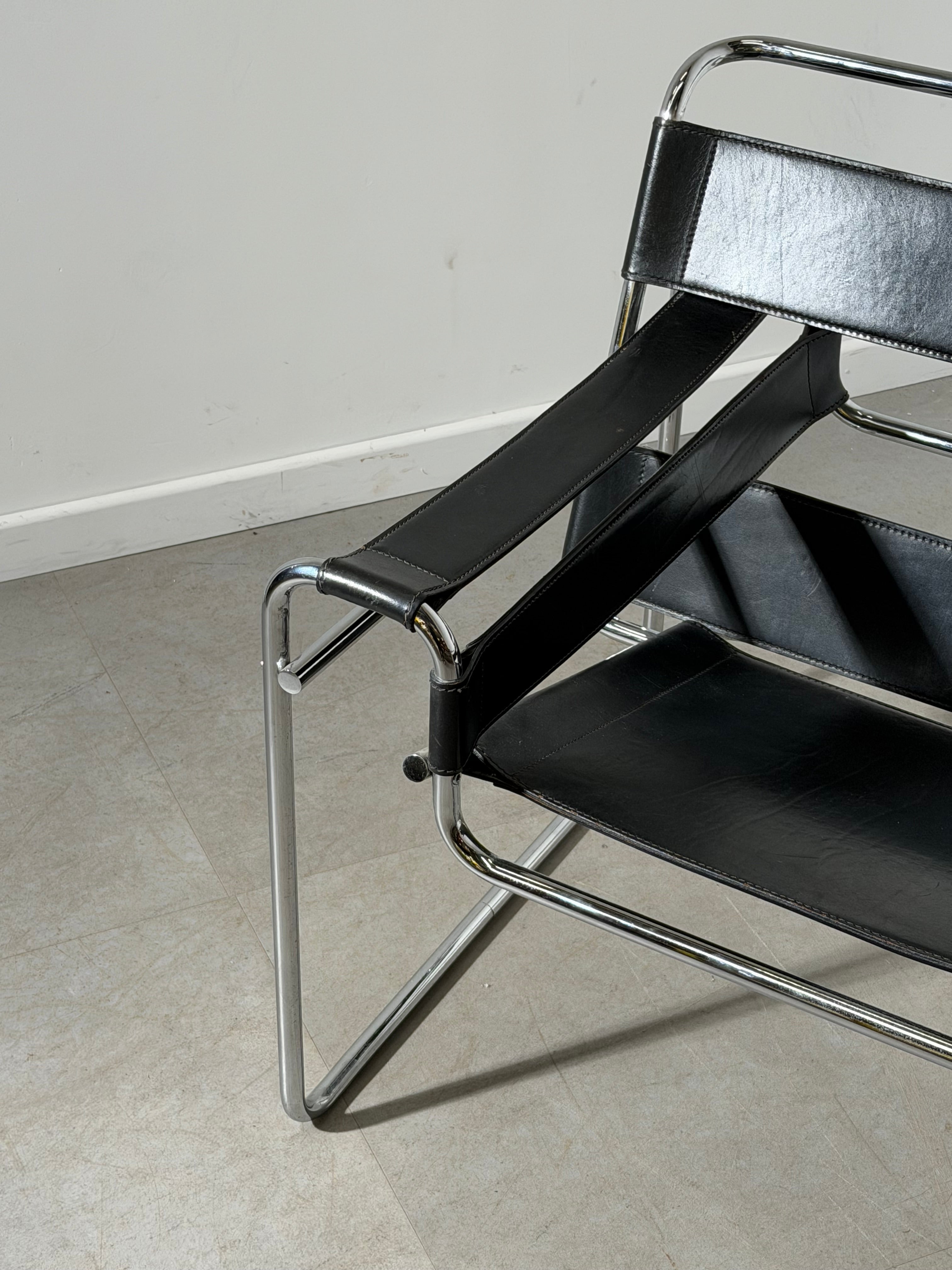 Wassily Style Lounge Chair – Black Leather & Chrome Tubular Frame