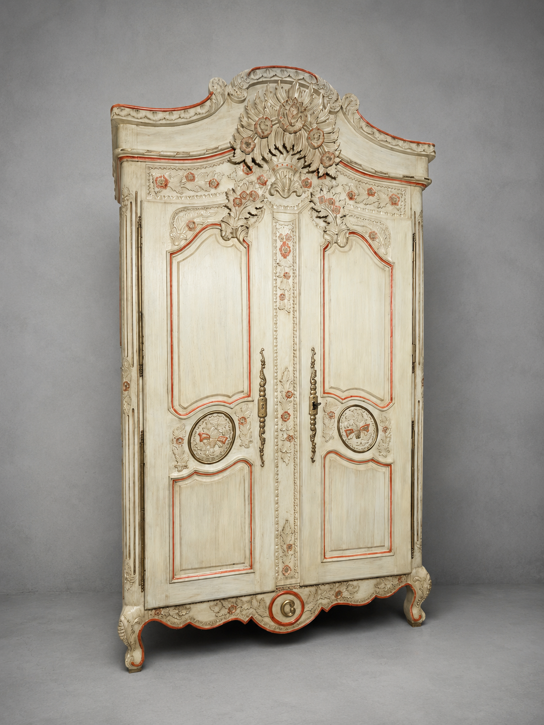 Ornate Hand-Painted Baroque Style Armoire – Floral Carved Wardrobe