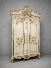 Ornate Hand-Painted Baroque Style Armoire – Floral Carved Wardrobe