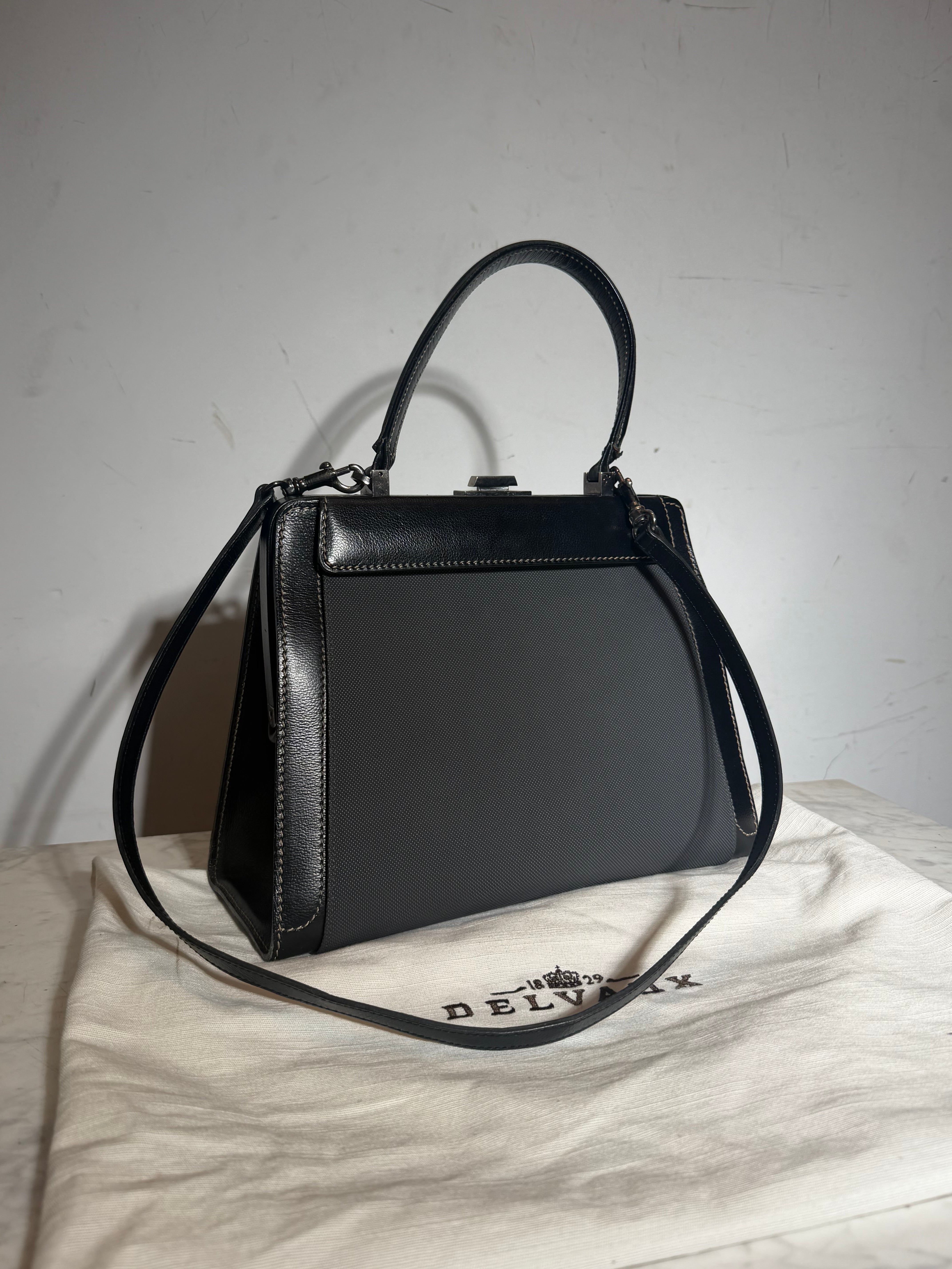Delvaux Illusion Handbag Black Leather & Interchangeable Canvas Panels