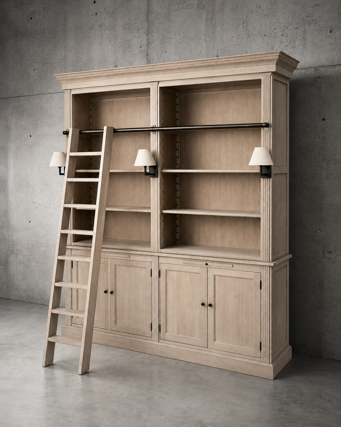 Charrell Home Interiors Library Cabinet with Ladder – H240 x 206 x 47 cm