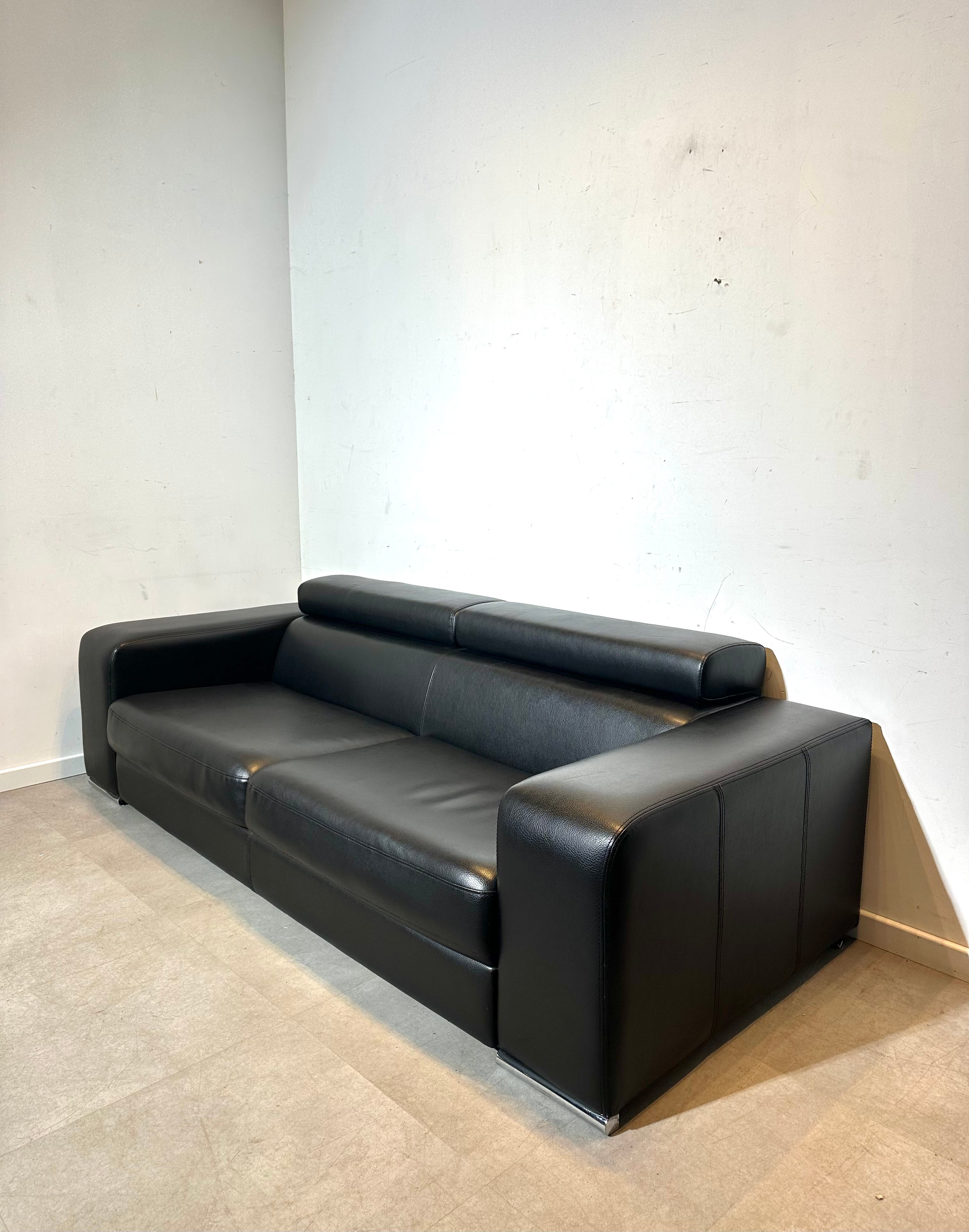 Set van 2 moderne zwarte leren banken