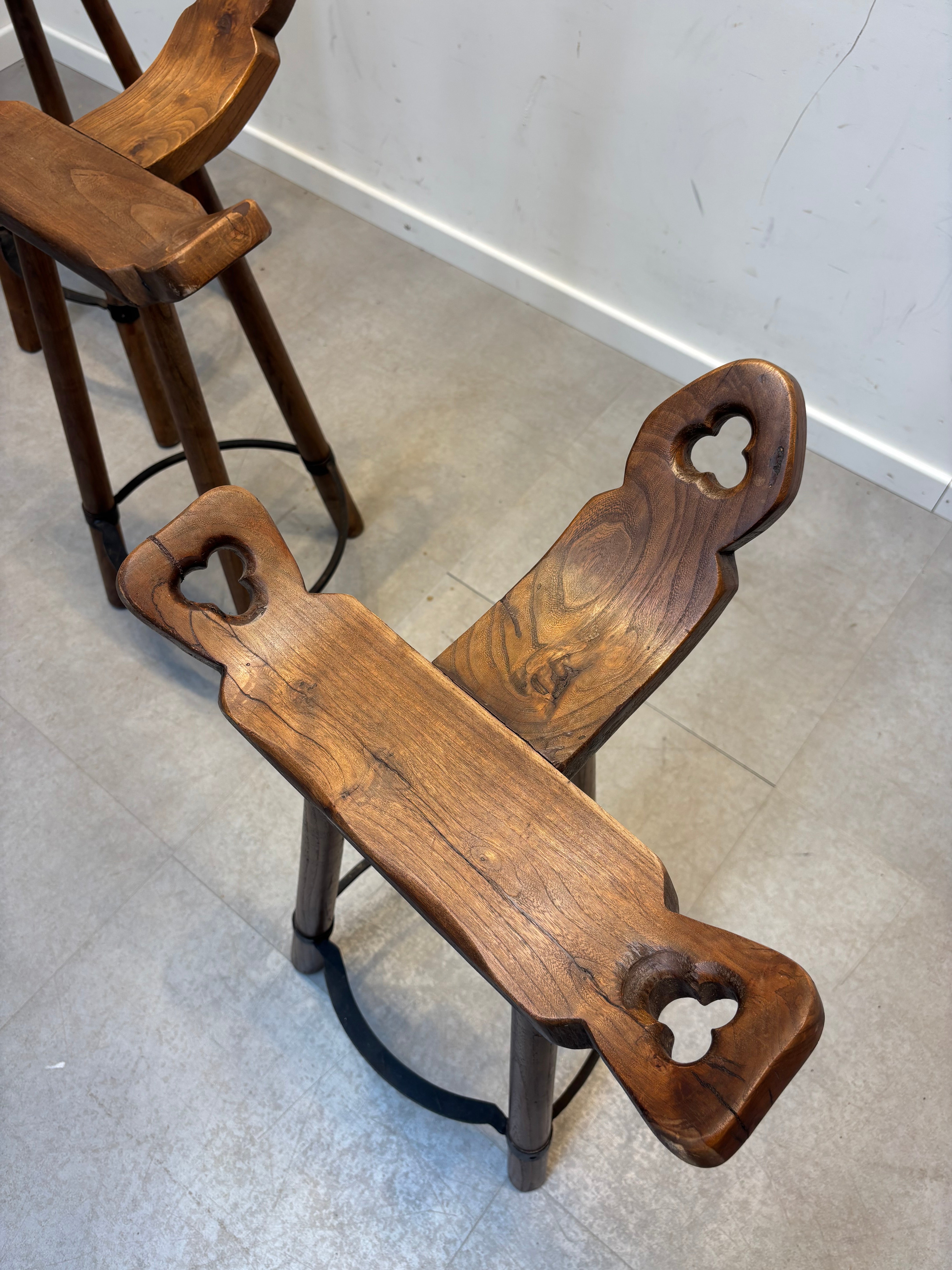 Spanish Brutalist oak wooden 'Marbella' stool