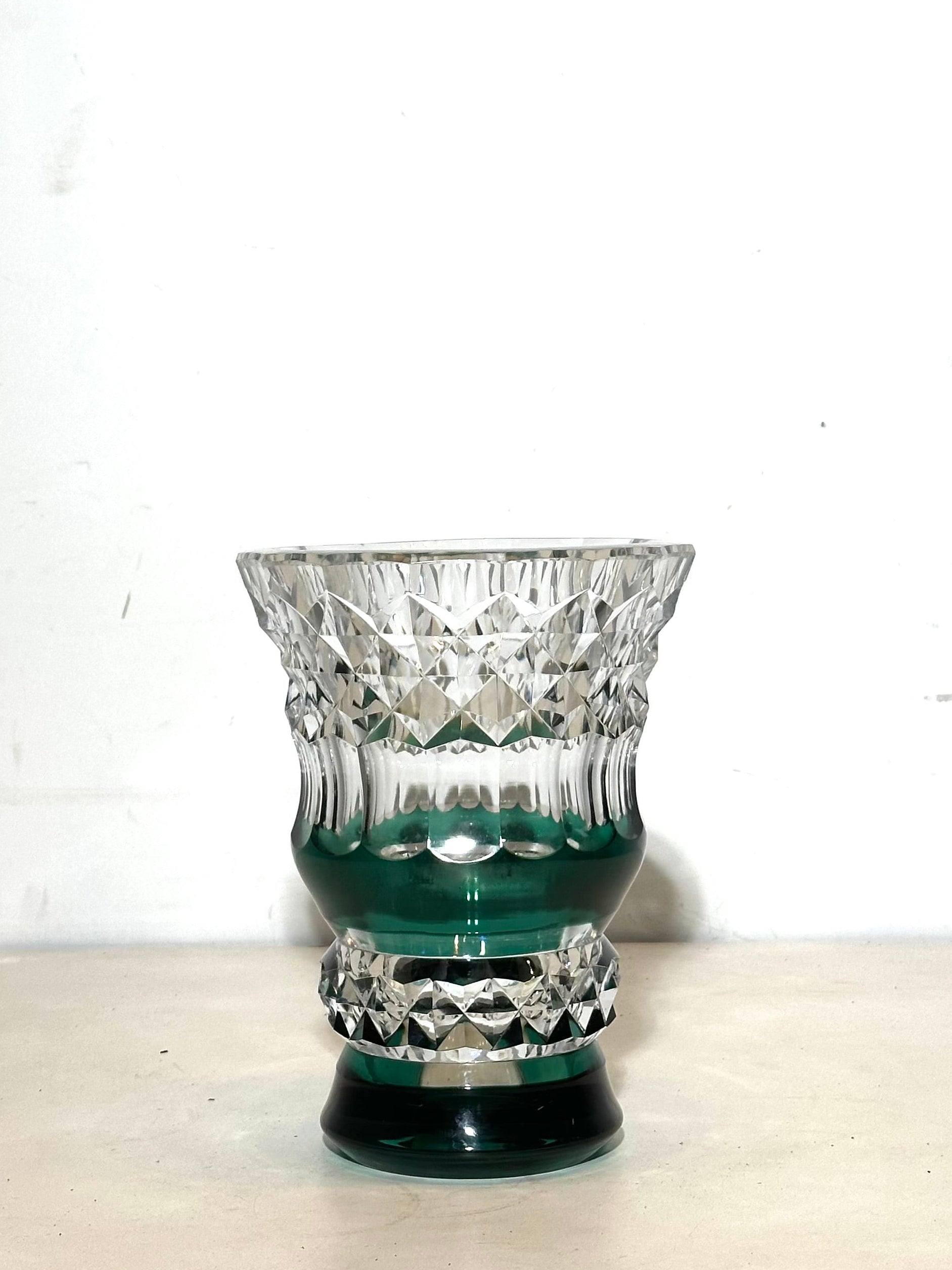 Val Saint Lambert Crystal Vase – Green Overlay