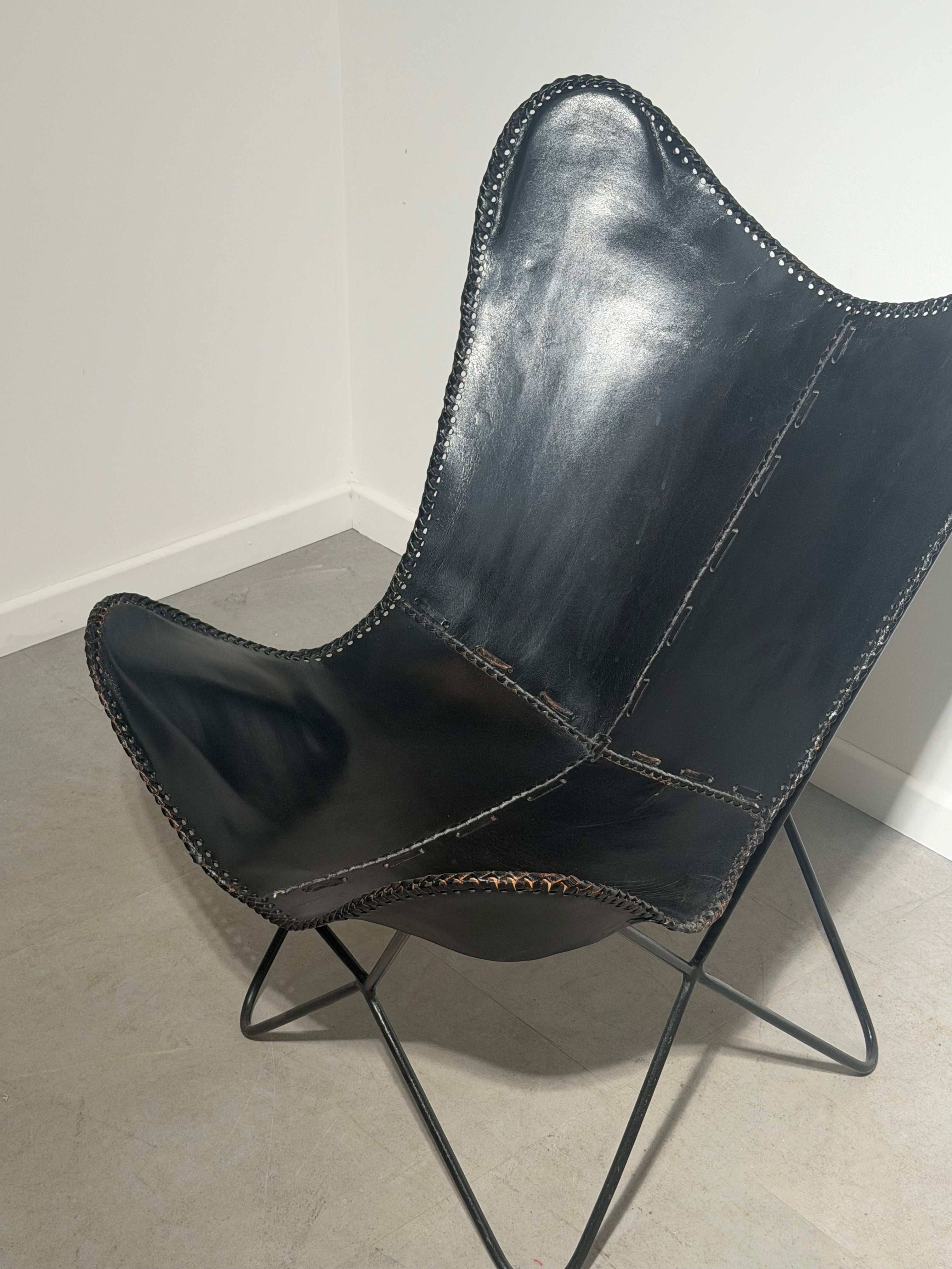 Vintage Black Leather Butterfly Chair