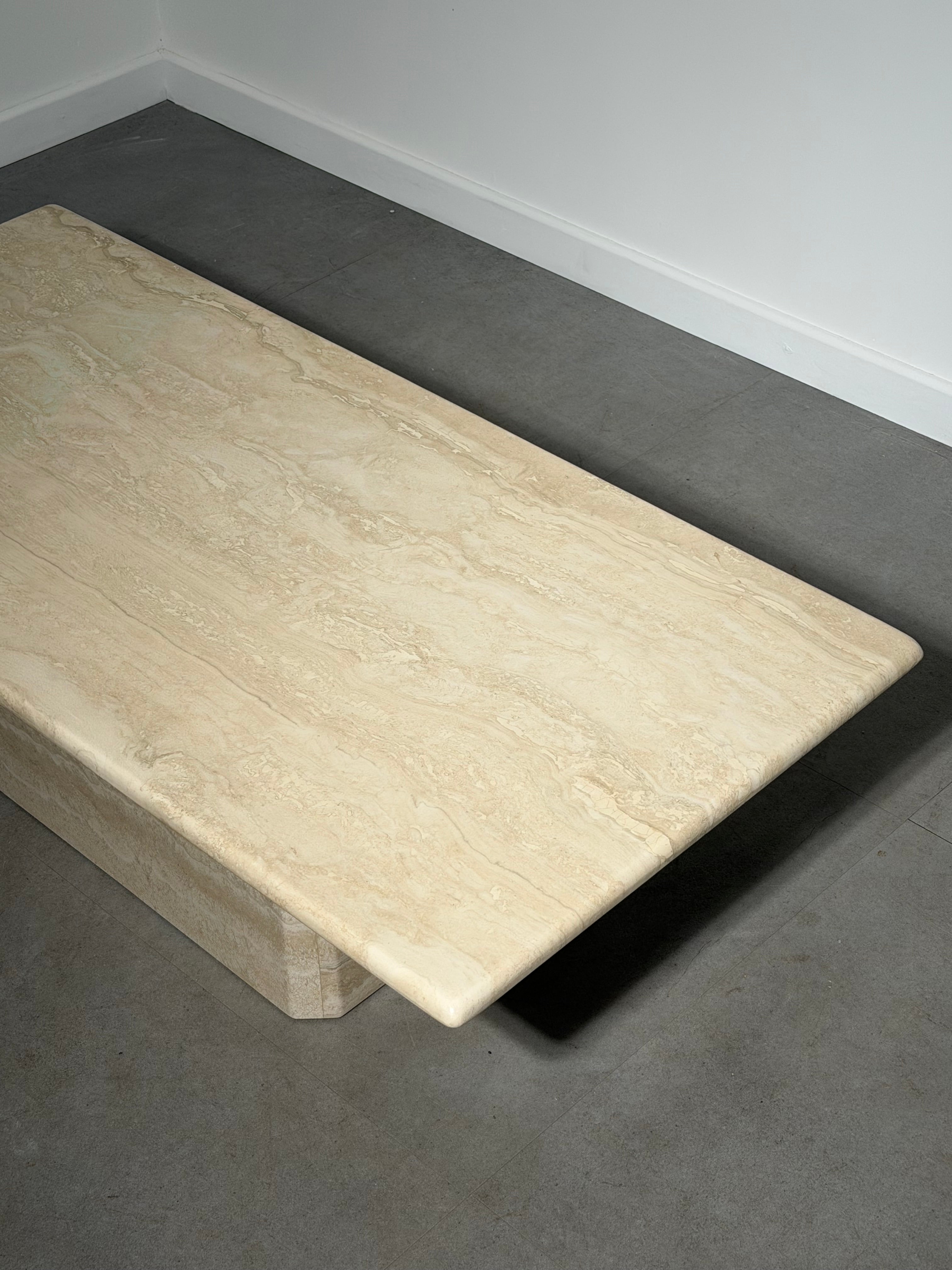 Vintage Travertine Coffee Table – Sculptural Stone Design – 116 x 55 x 38 cm