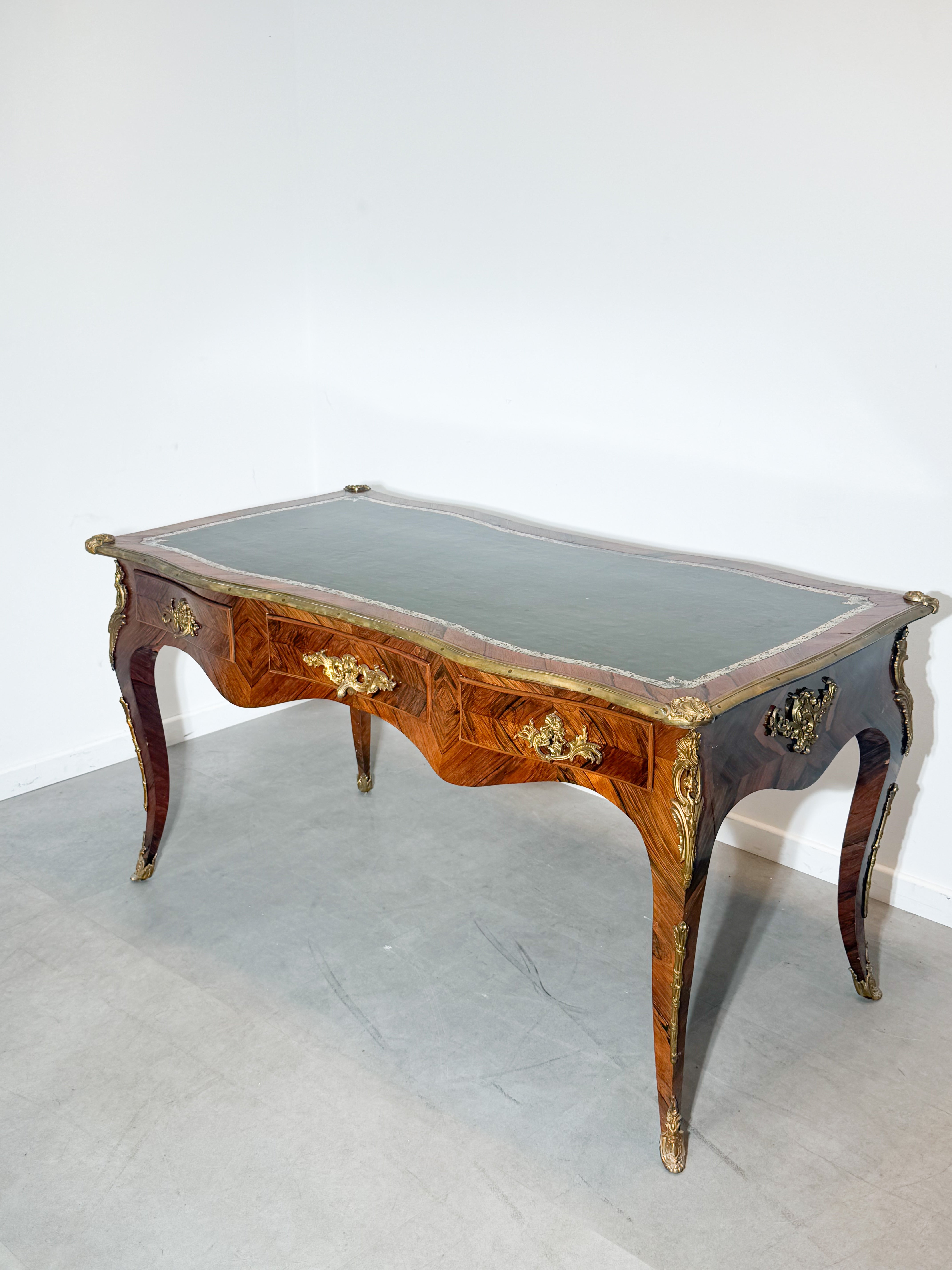 French Louis XV Style Rosewood Bureau Plat Writing Desk