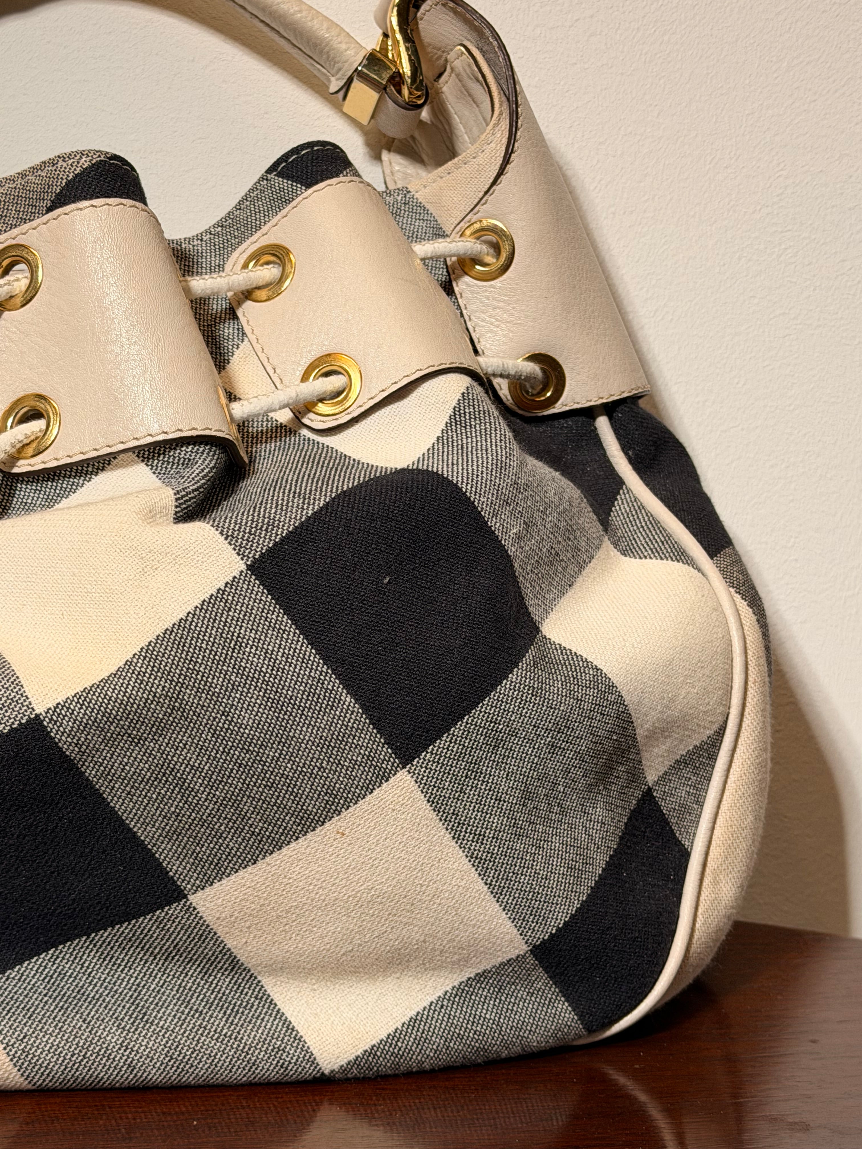 Burberry Nova Check Drawstring Hobo Bag