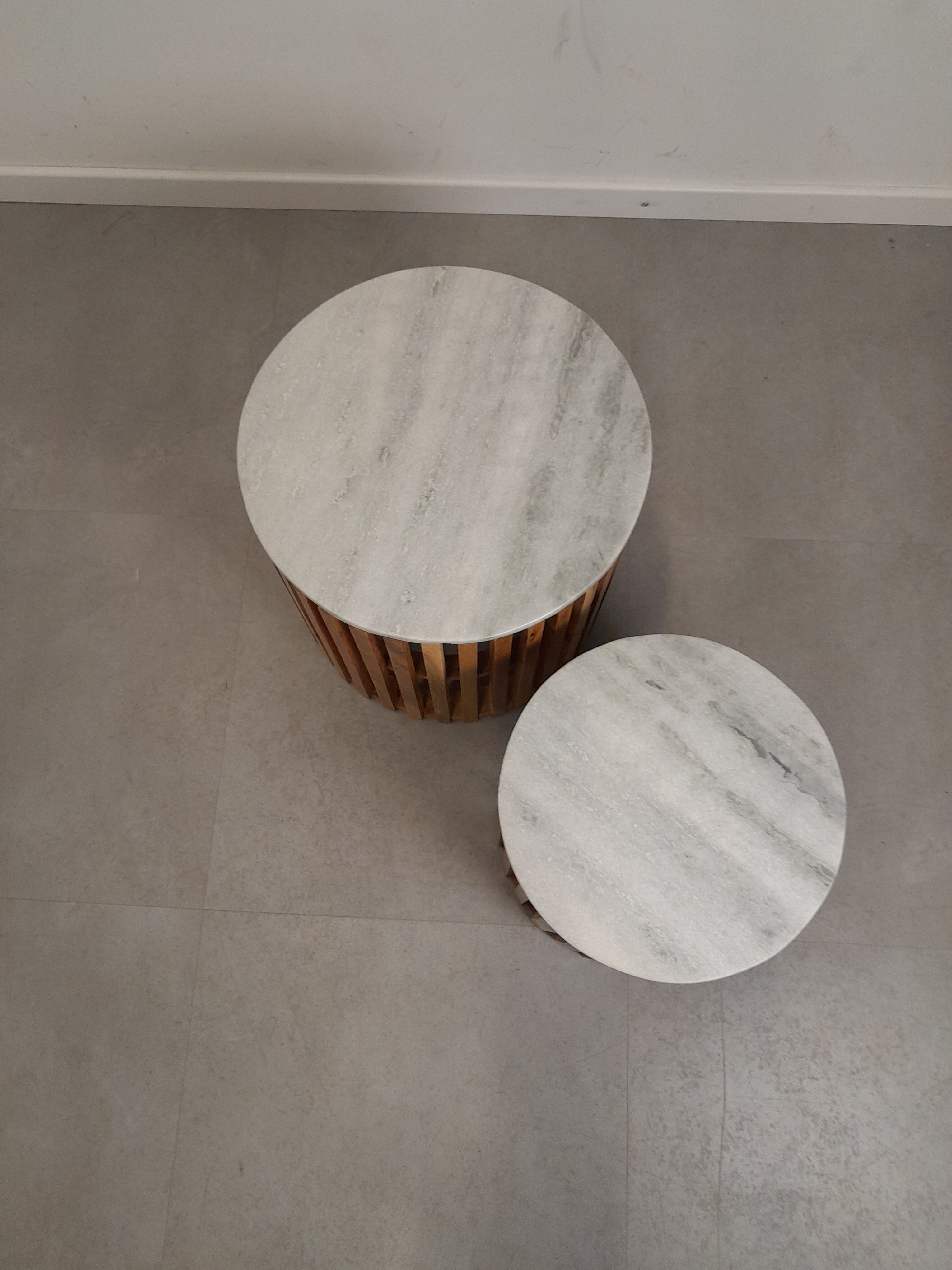 Pair of wood/marble sidetables