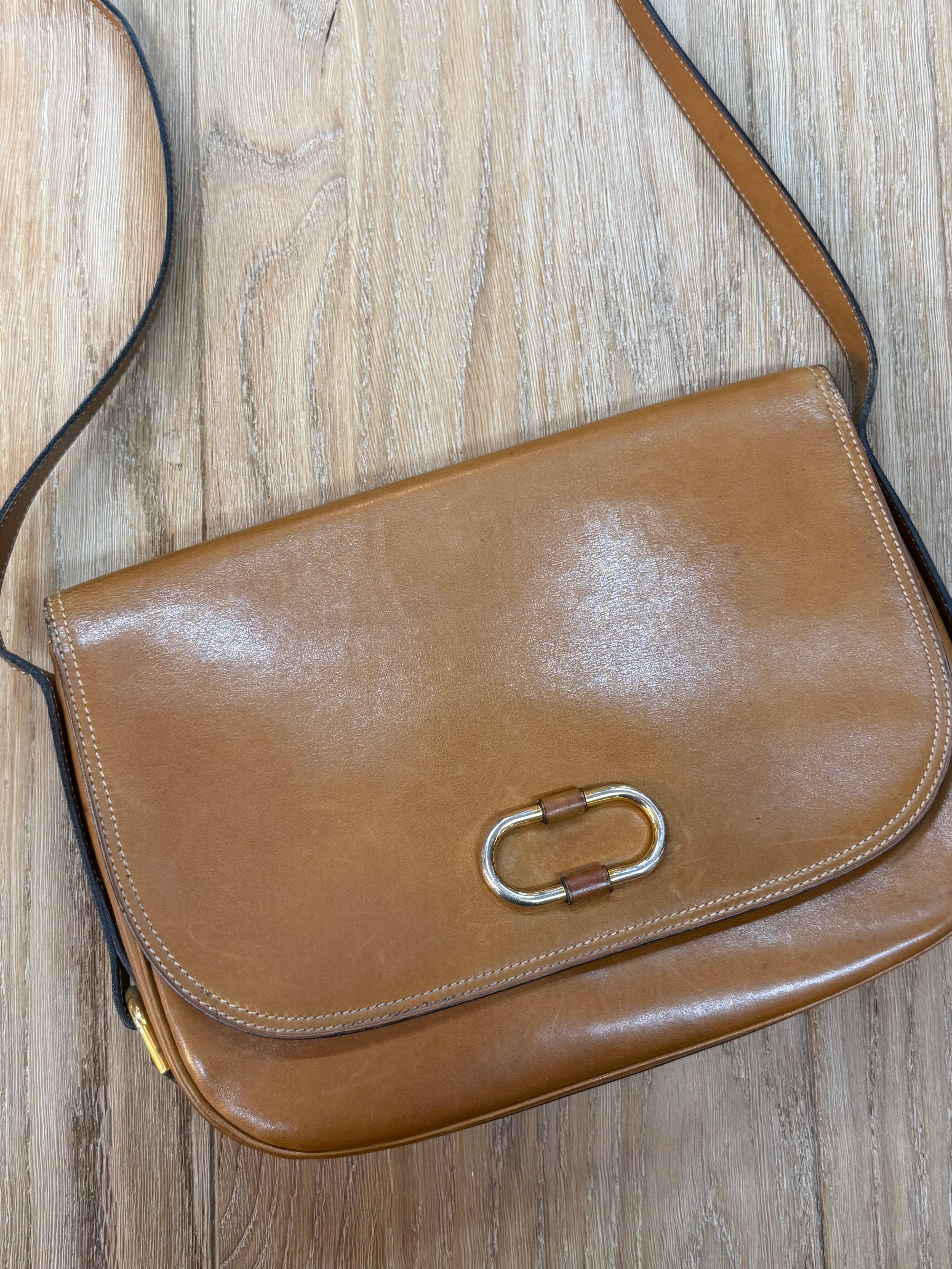 Delvaux Cognac Leather Crossbody Bag – 29 x 21 cm