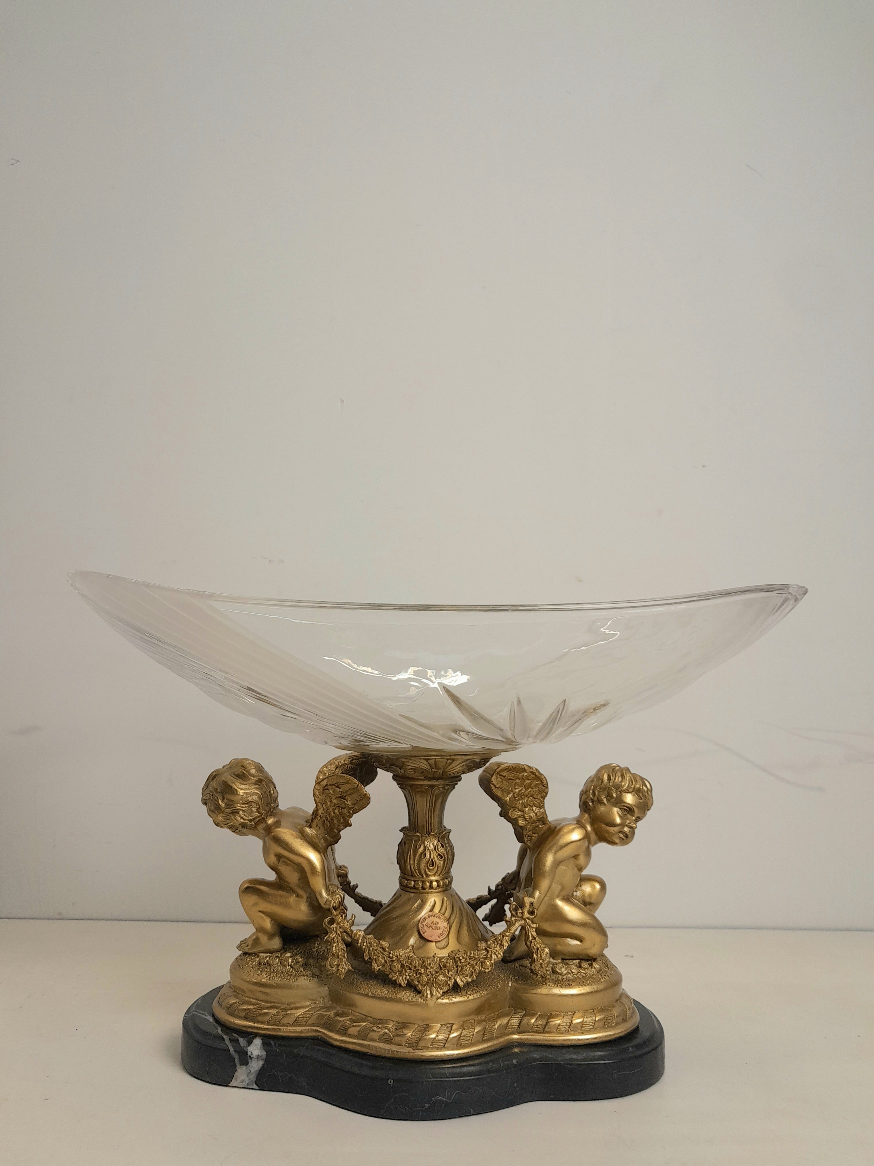 Cristal tray with bronze angels