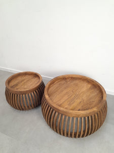 Pair of curved mangowood coffeetables