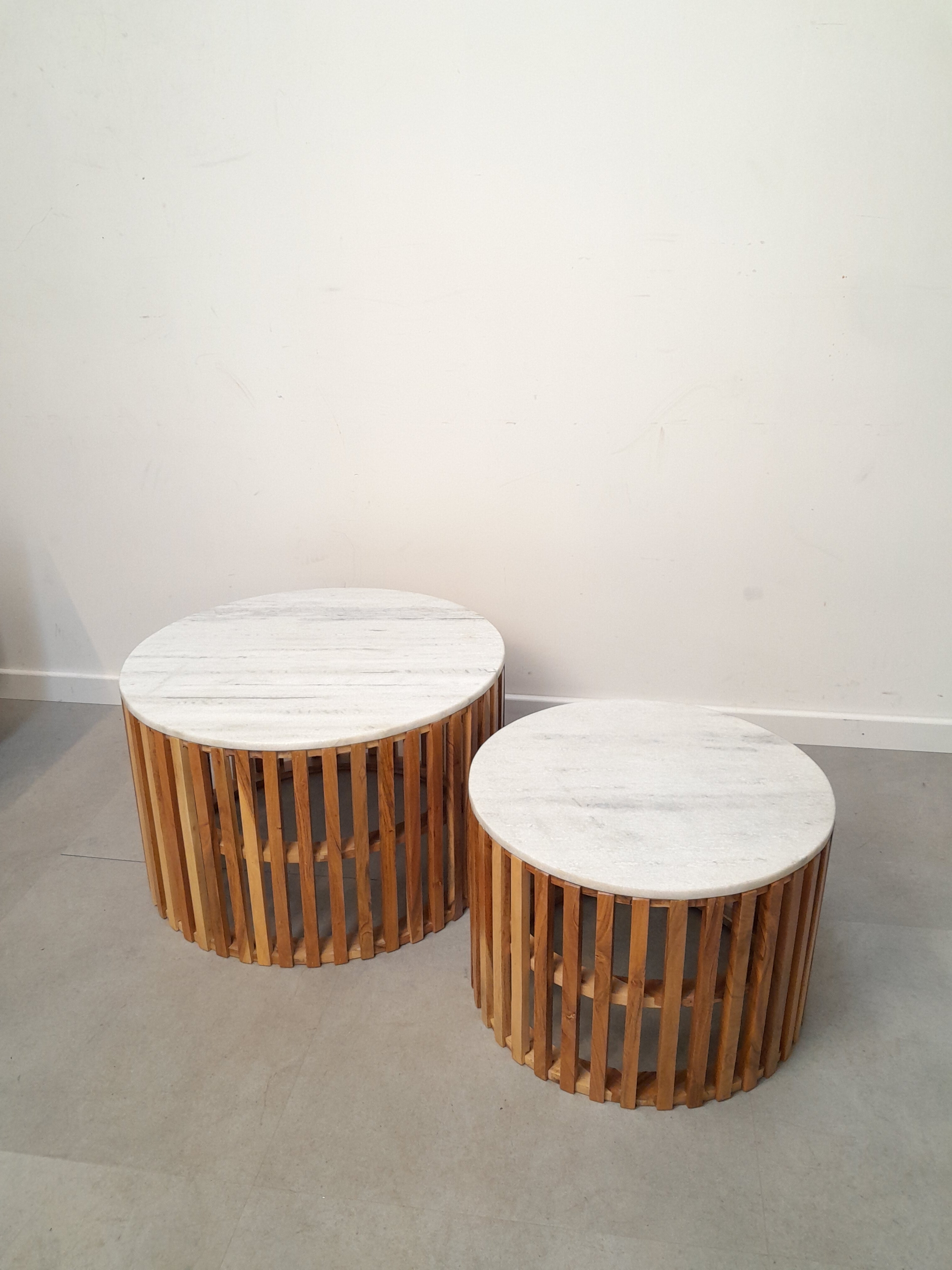 Pair of wood & marble Sidetables