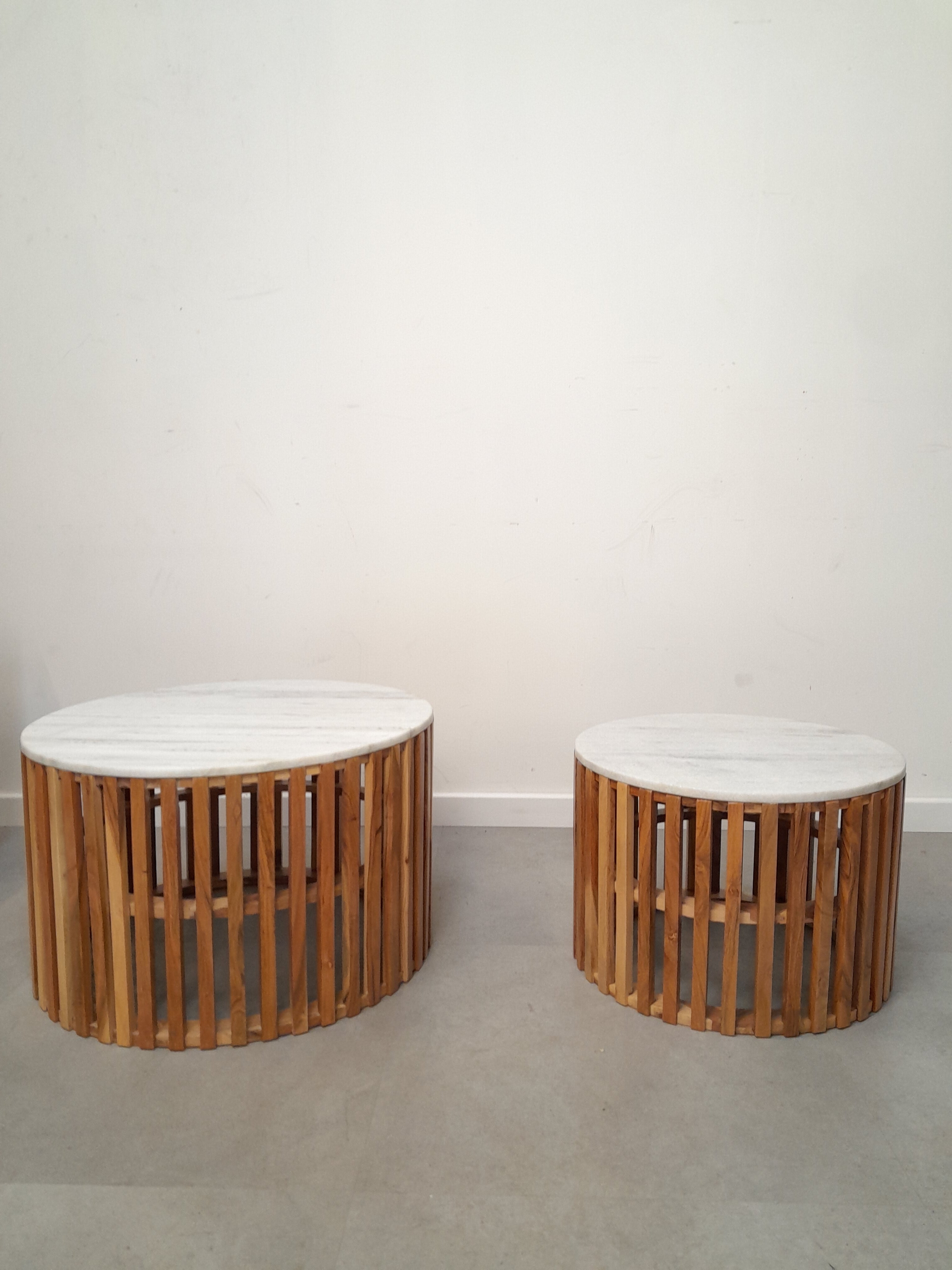 Pair of wood & marble Sidetables