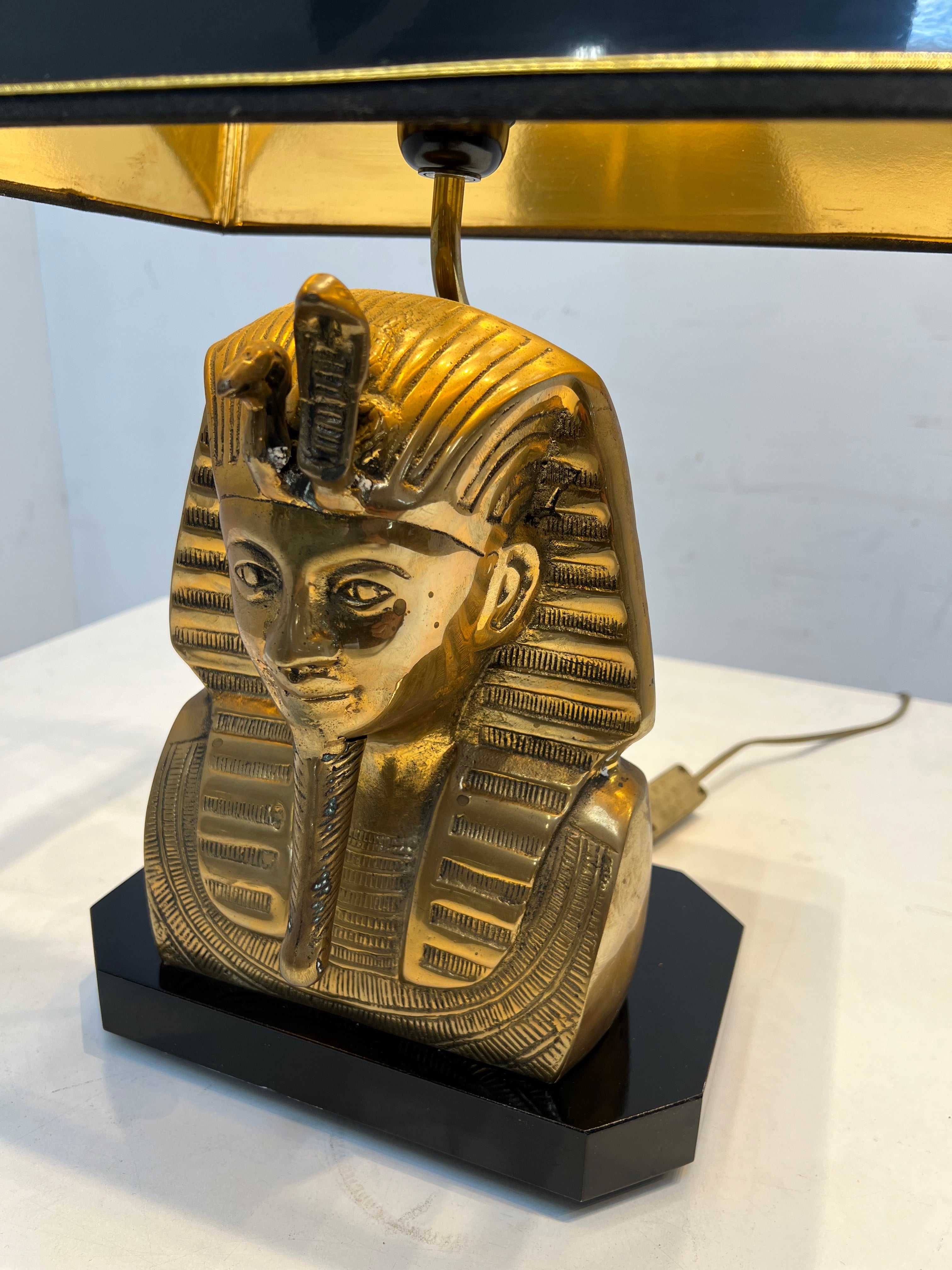Vintage Egyptian Revival Table Lamp with Black Shade