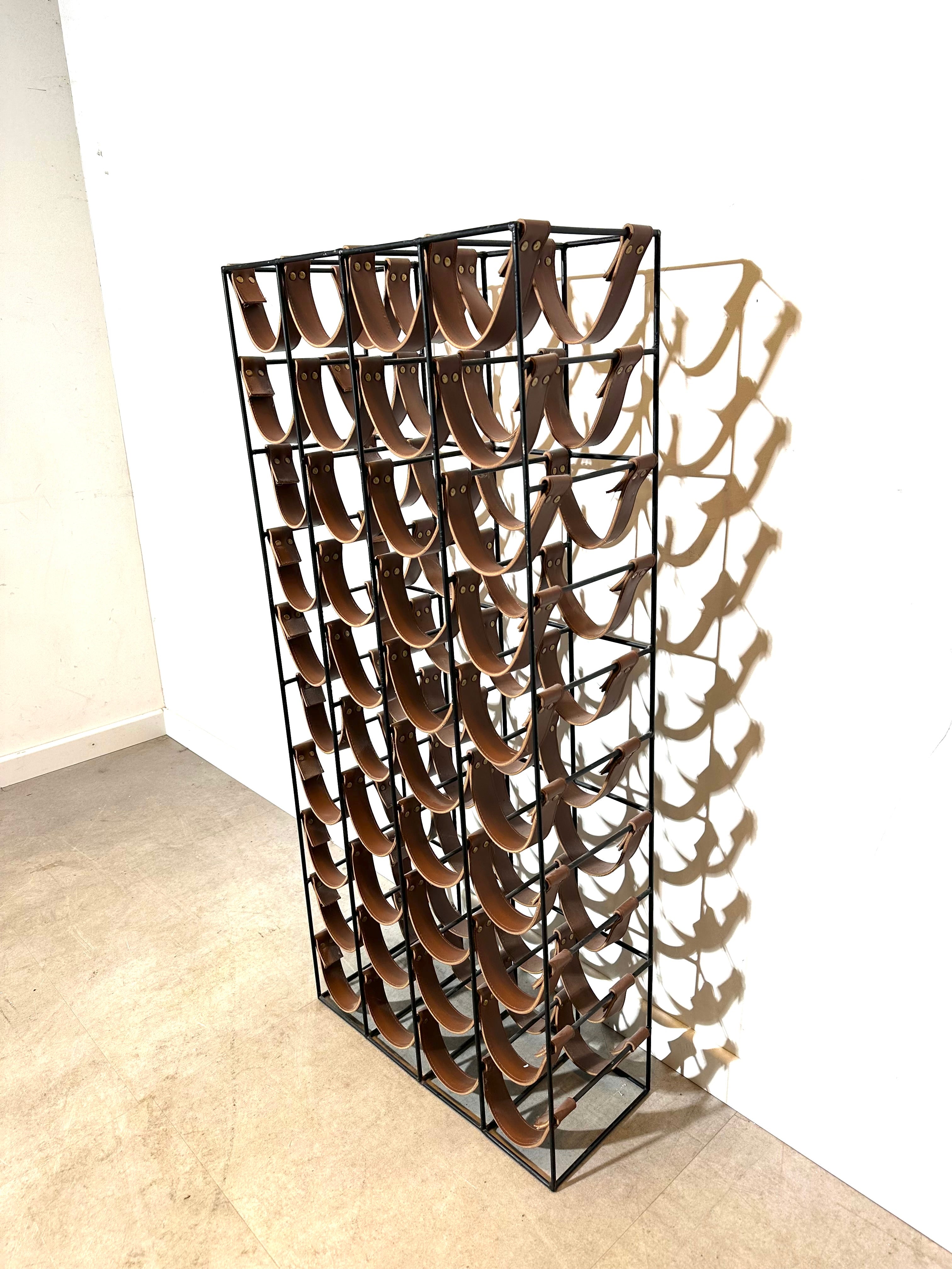 Vintage industrial leather wine rack