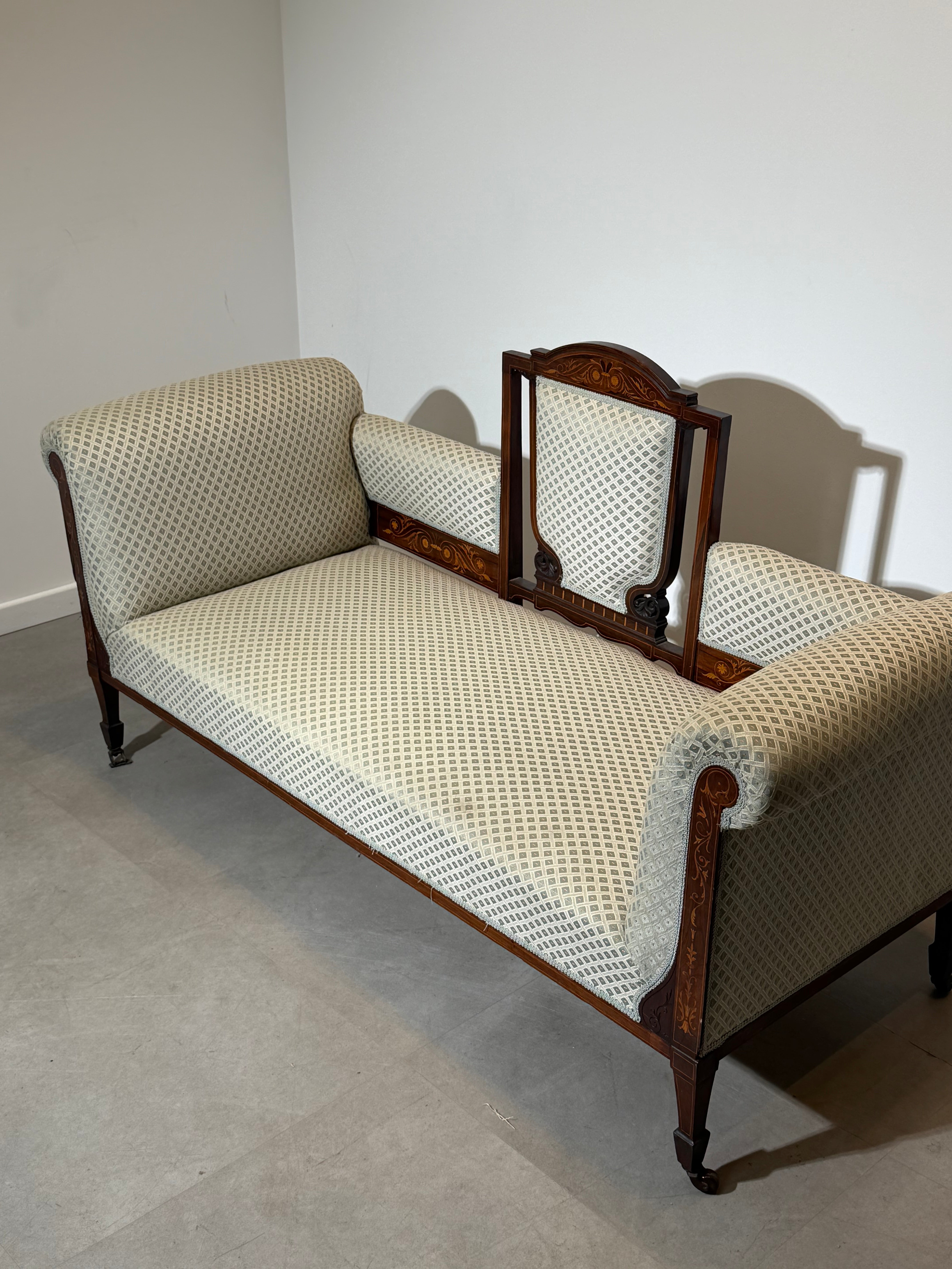 Edwardian Inlaid Mahogany Settee / Window Seat