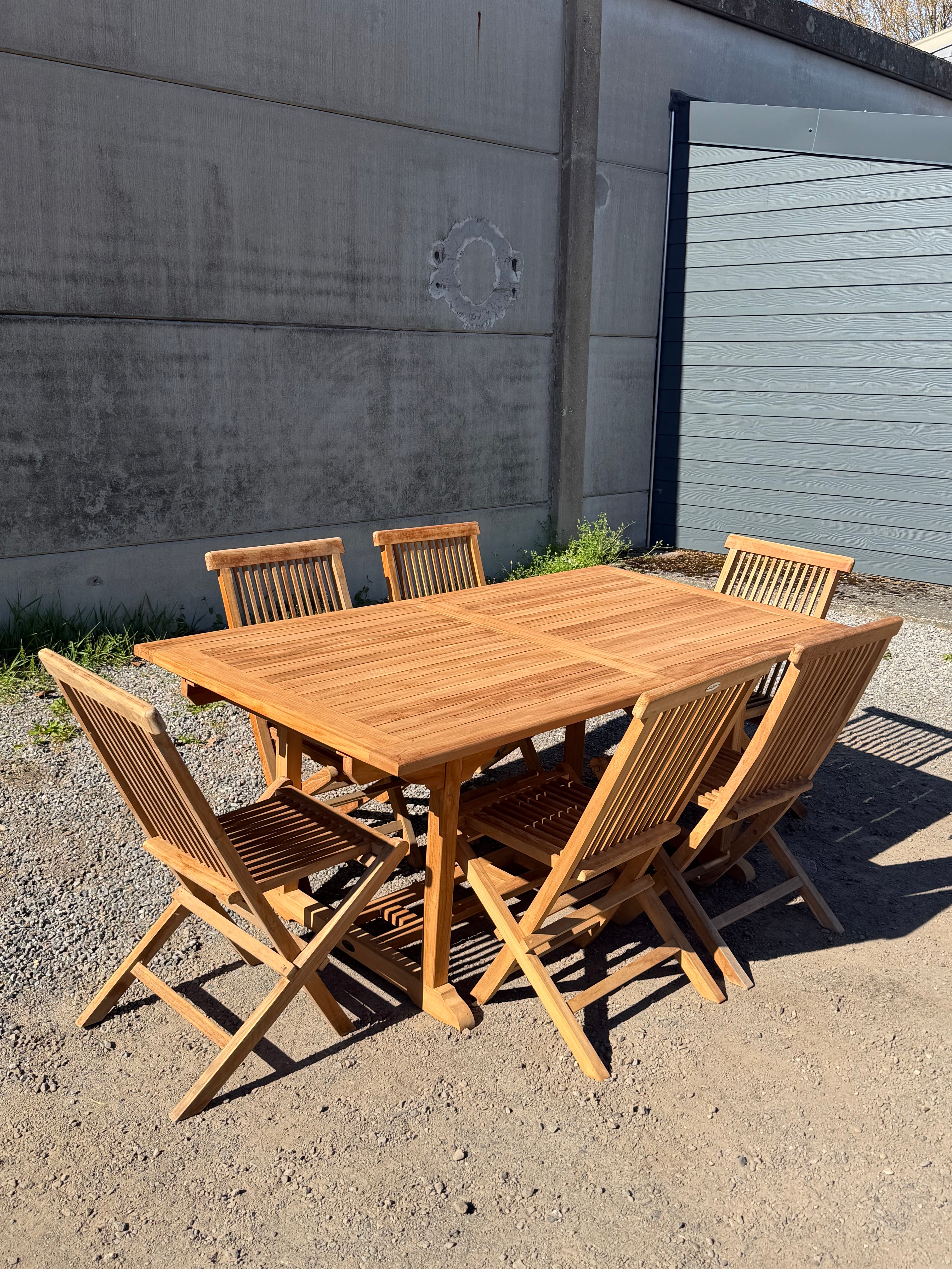 Teak Garden Table Rectangular Extendable + 6 Folding Chairs – Promo Set