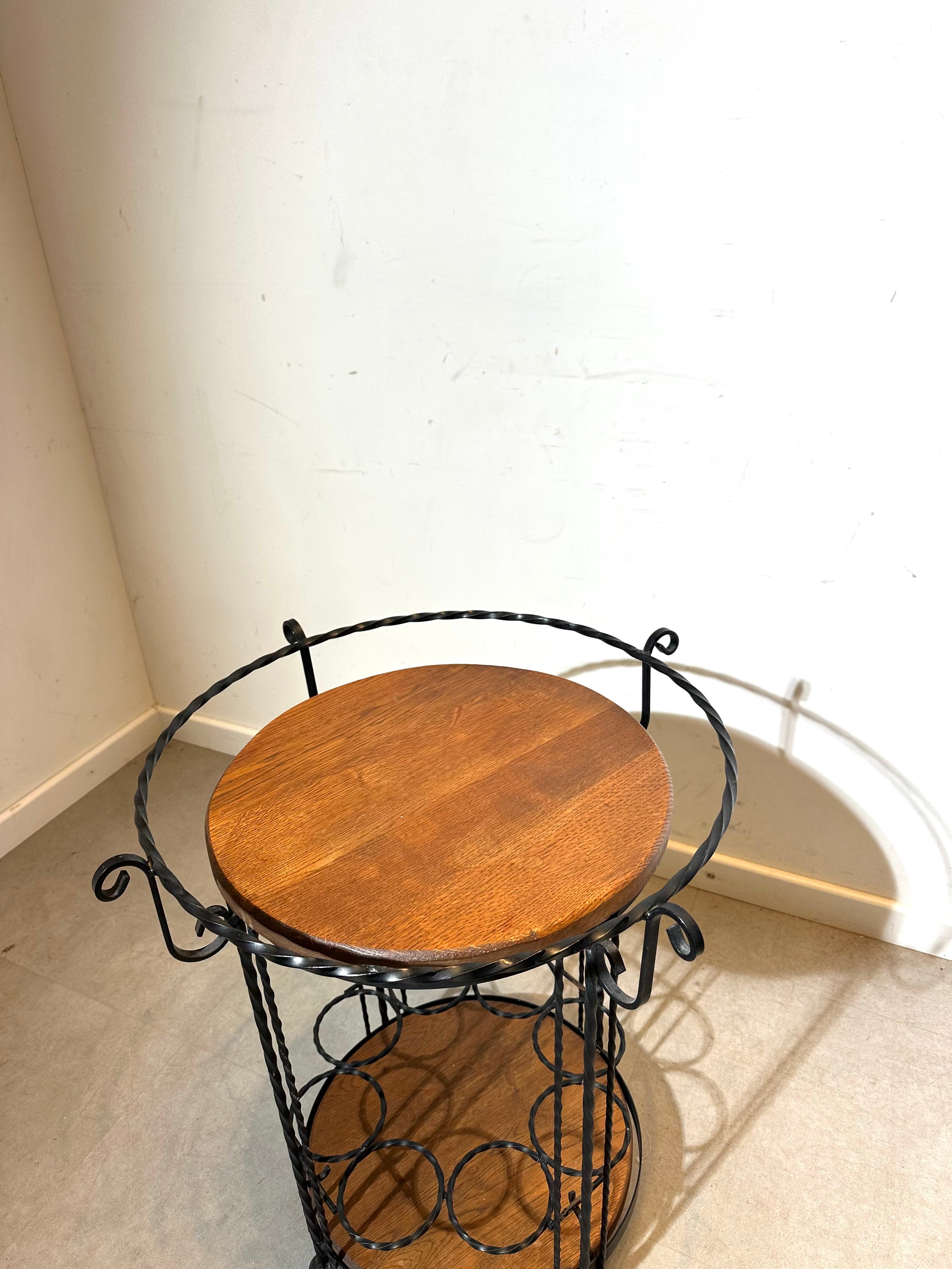 Iron & Wood Bar Cart – Bottle Holder & Serving Tray