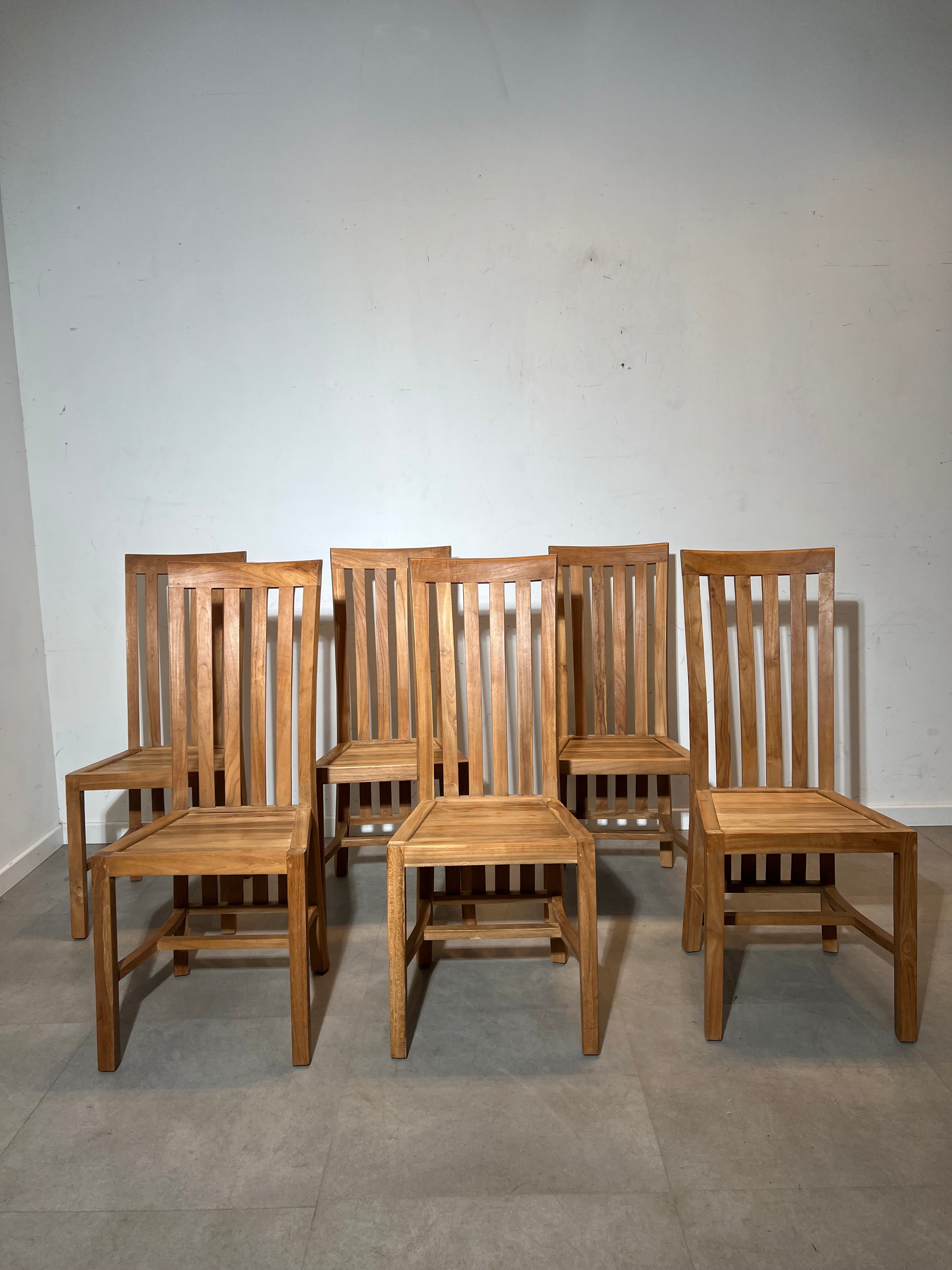 Set of 6 Solid Teak High Back Dining Chairs