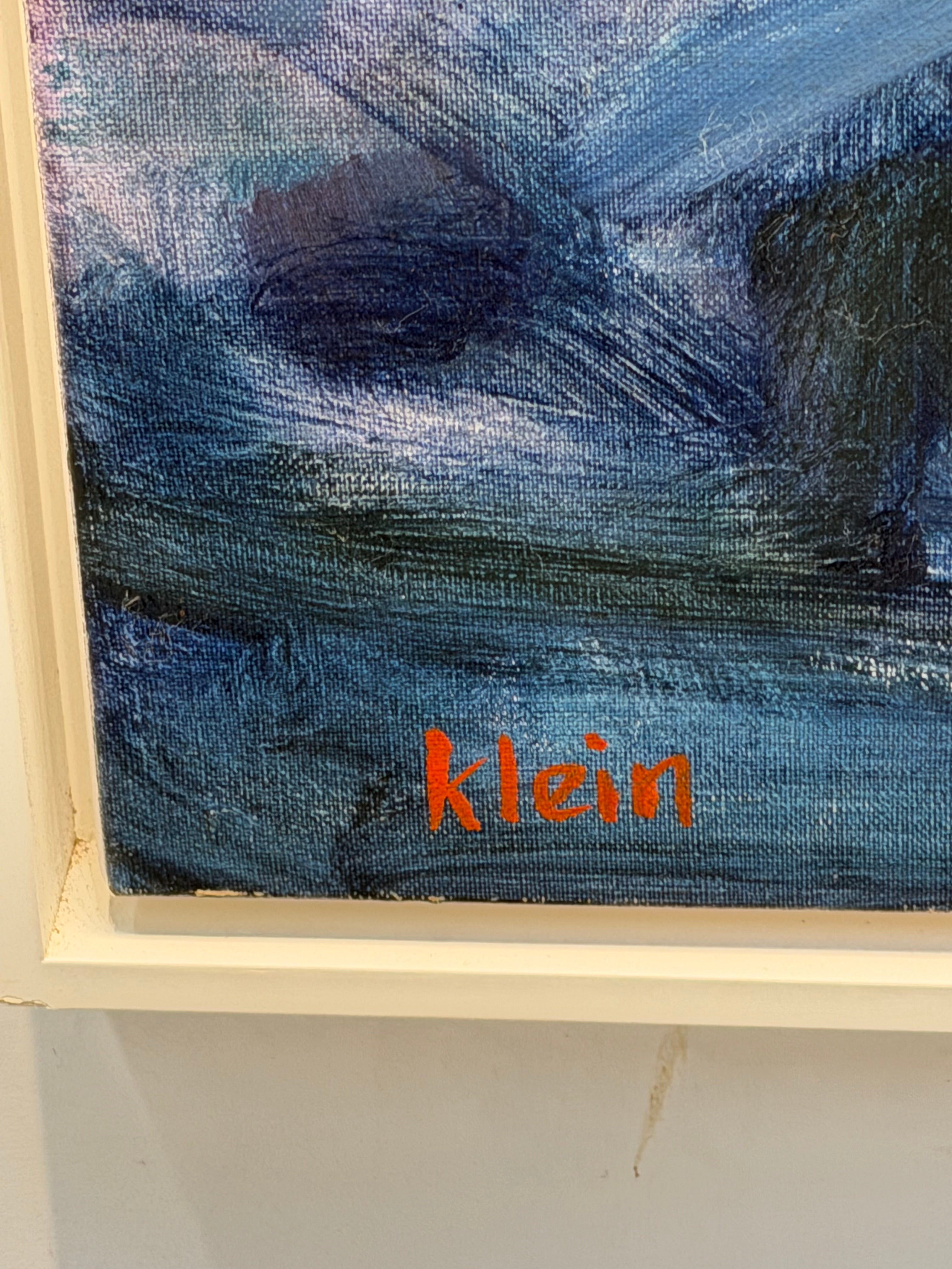 Vintage Seascape Painting by Klein – Moonlit Ocean – 1980s – Framed