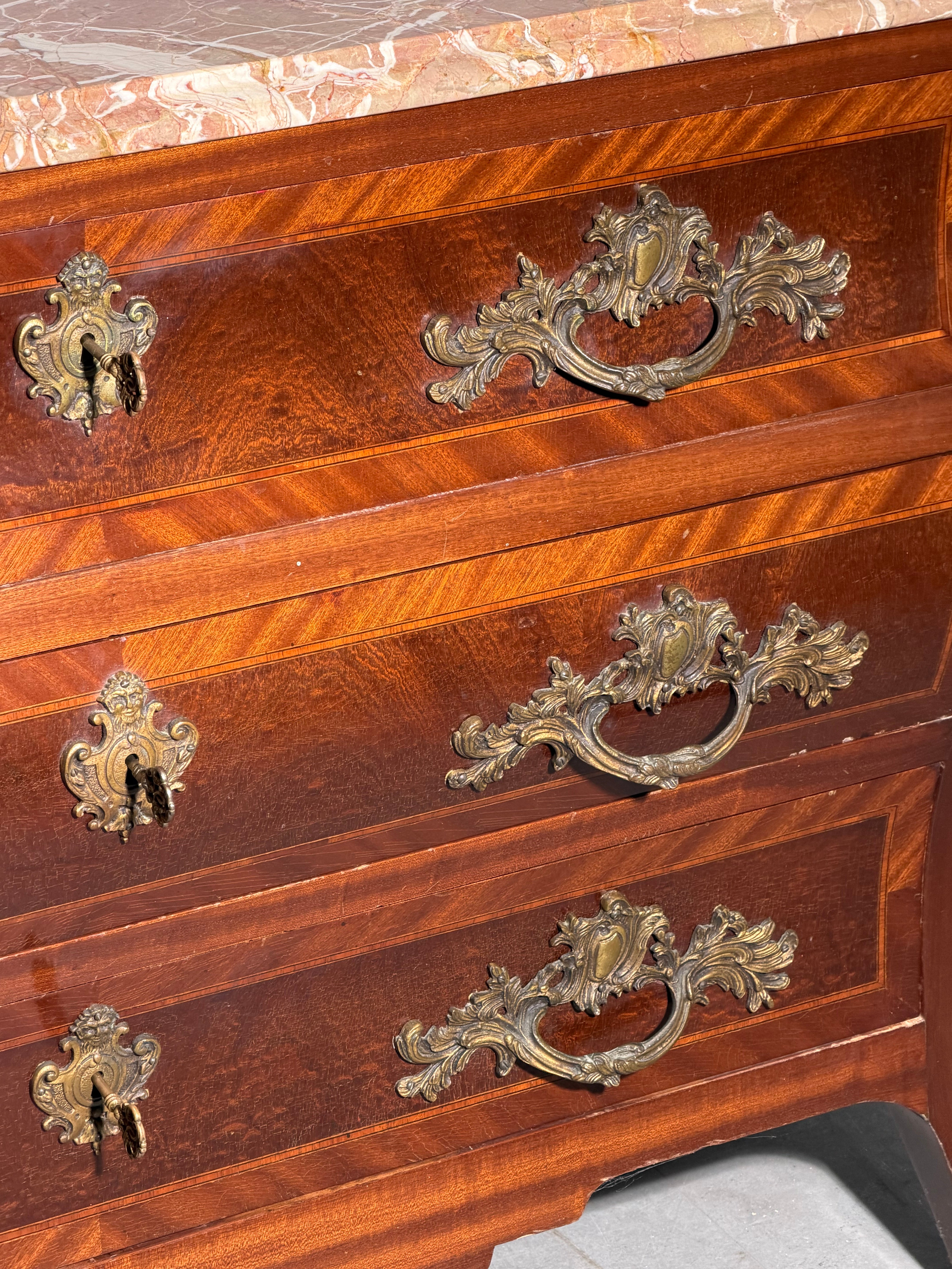 Antique Louis XV Style Marble Top Commode with Bronze Mounts