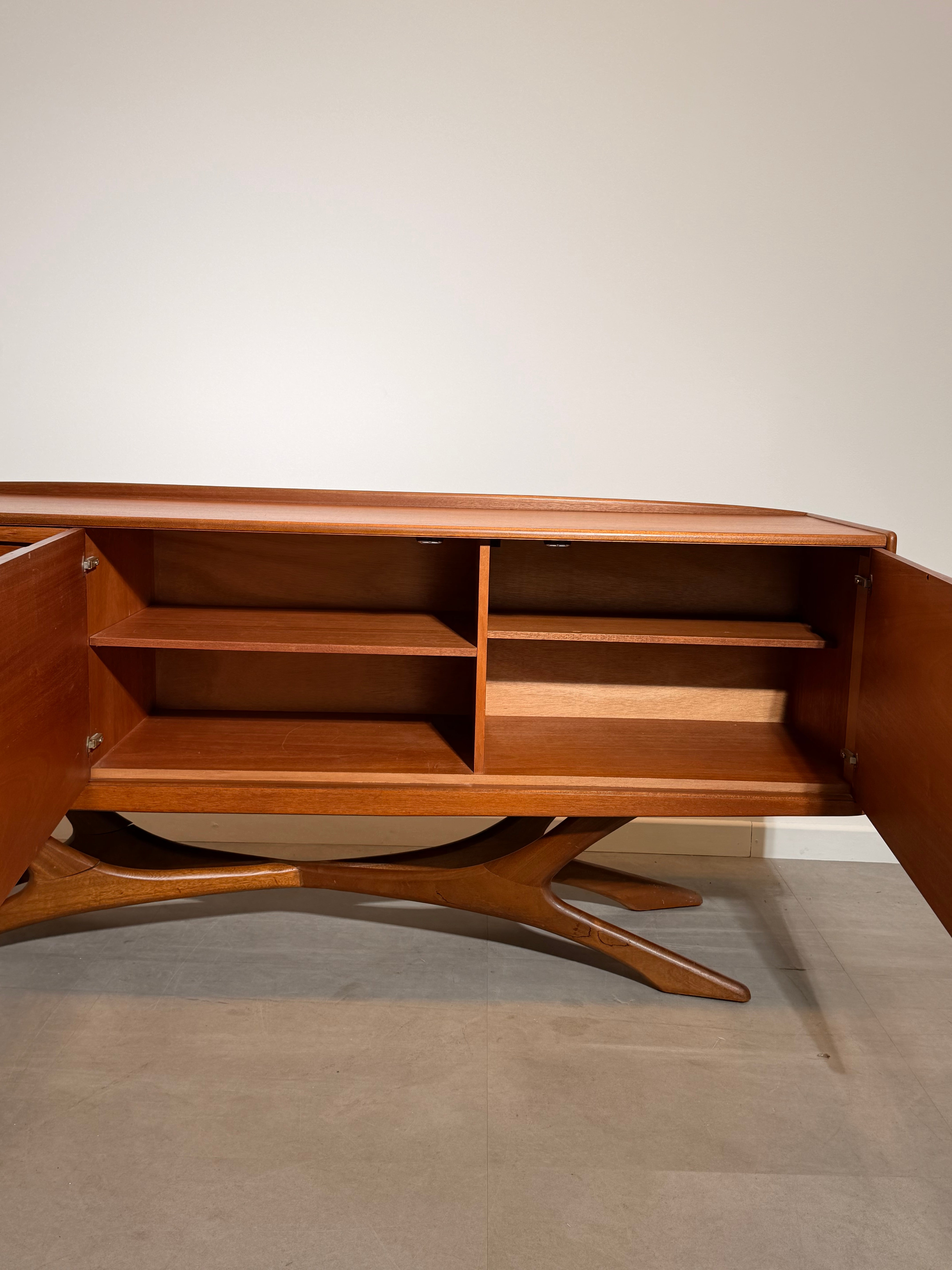 Vintage Beithcraft Teak Sideboard by Val Rossi with Sculptural Base