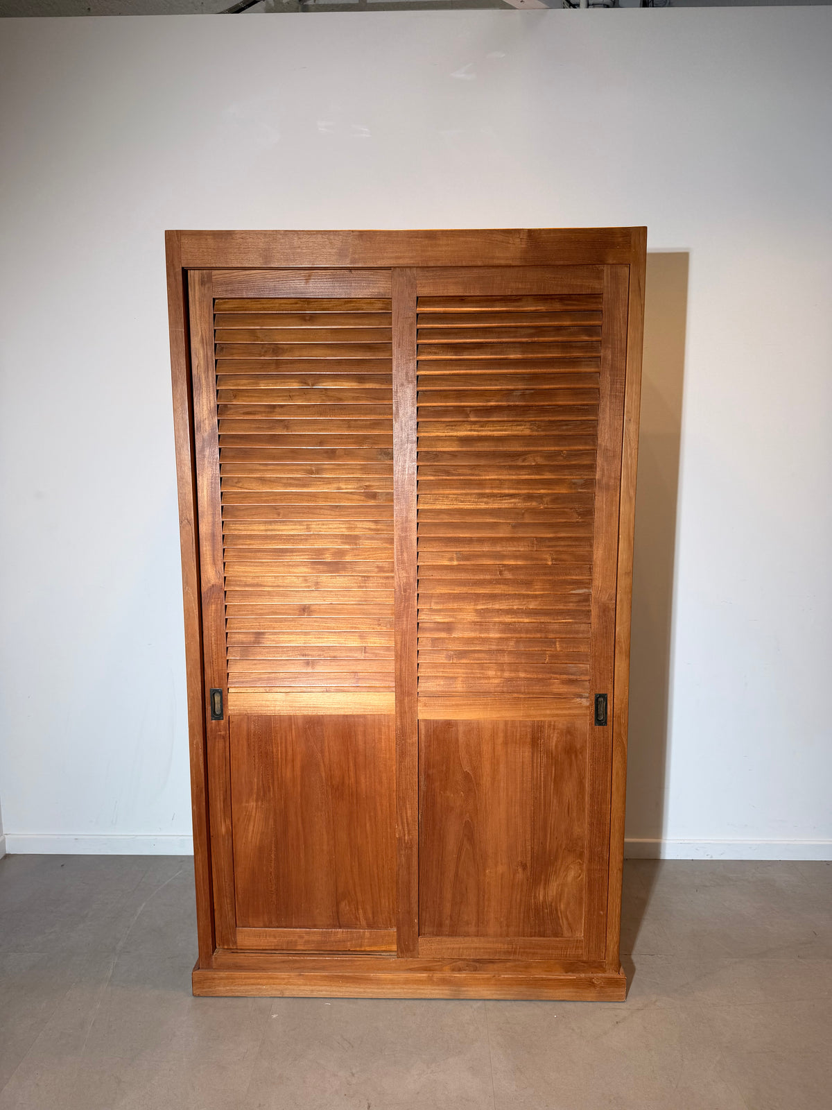 Teak Wardrobe with Louvered Sliding Doors