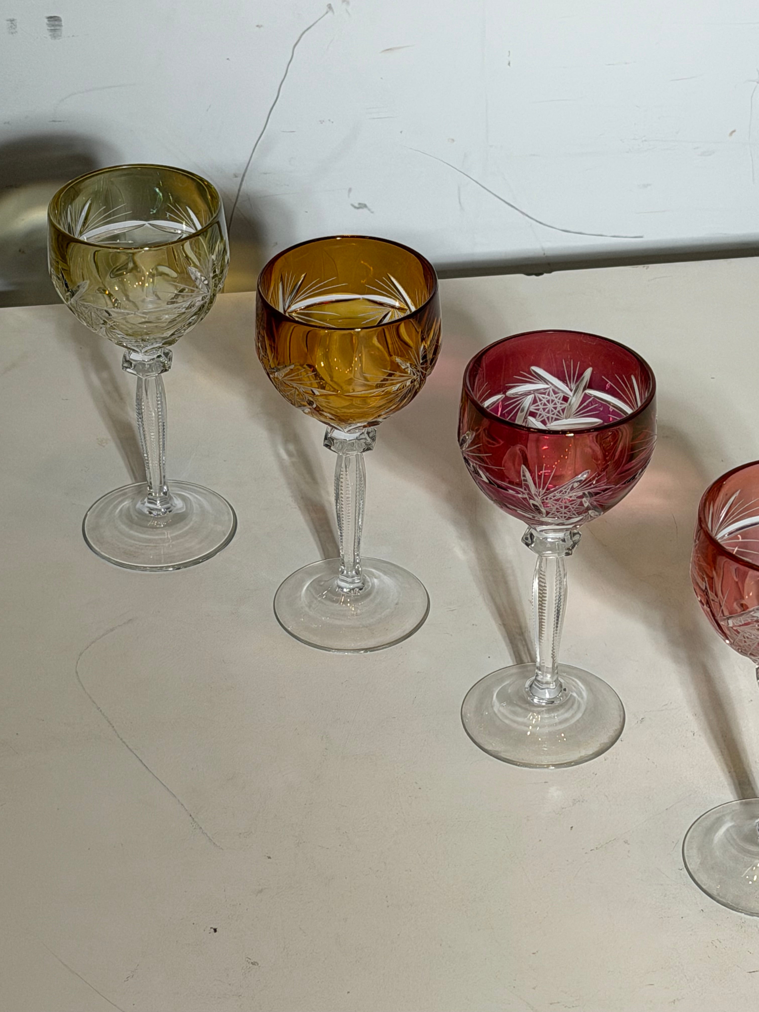Set of 6 Bohemian Crystal Coloured Glasses – Cut Crystal Goblets – H18 cm