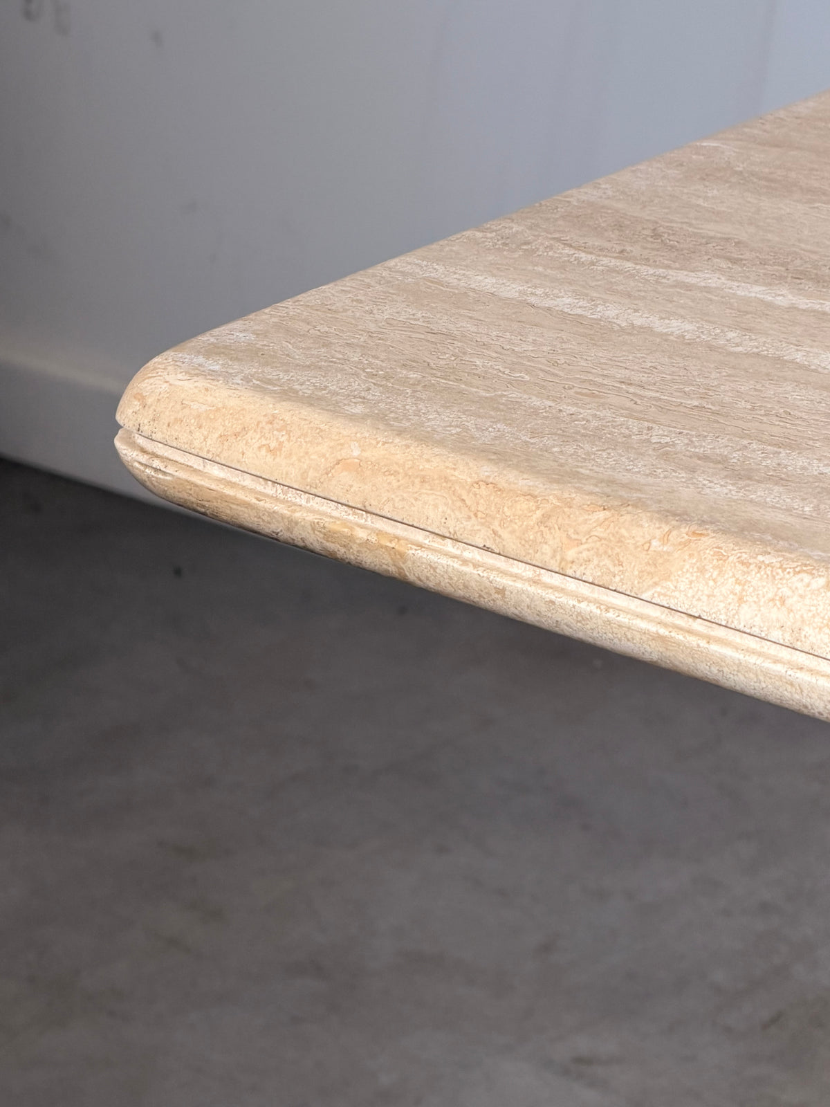 Vintage Travertine Dining Table – Sculptural Double Pedestal Base