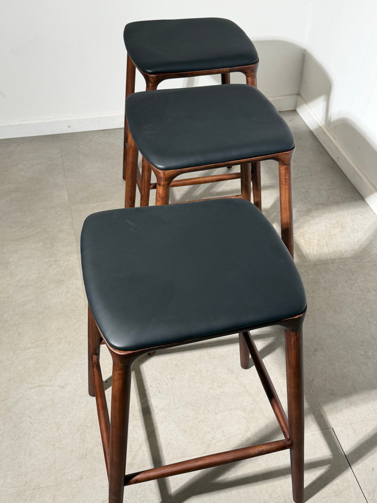 “Nikko” Bar Chair – Walnut Finish & Black Leather