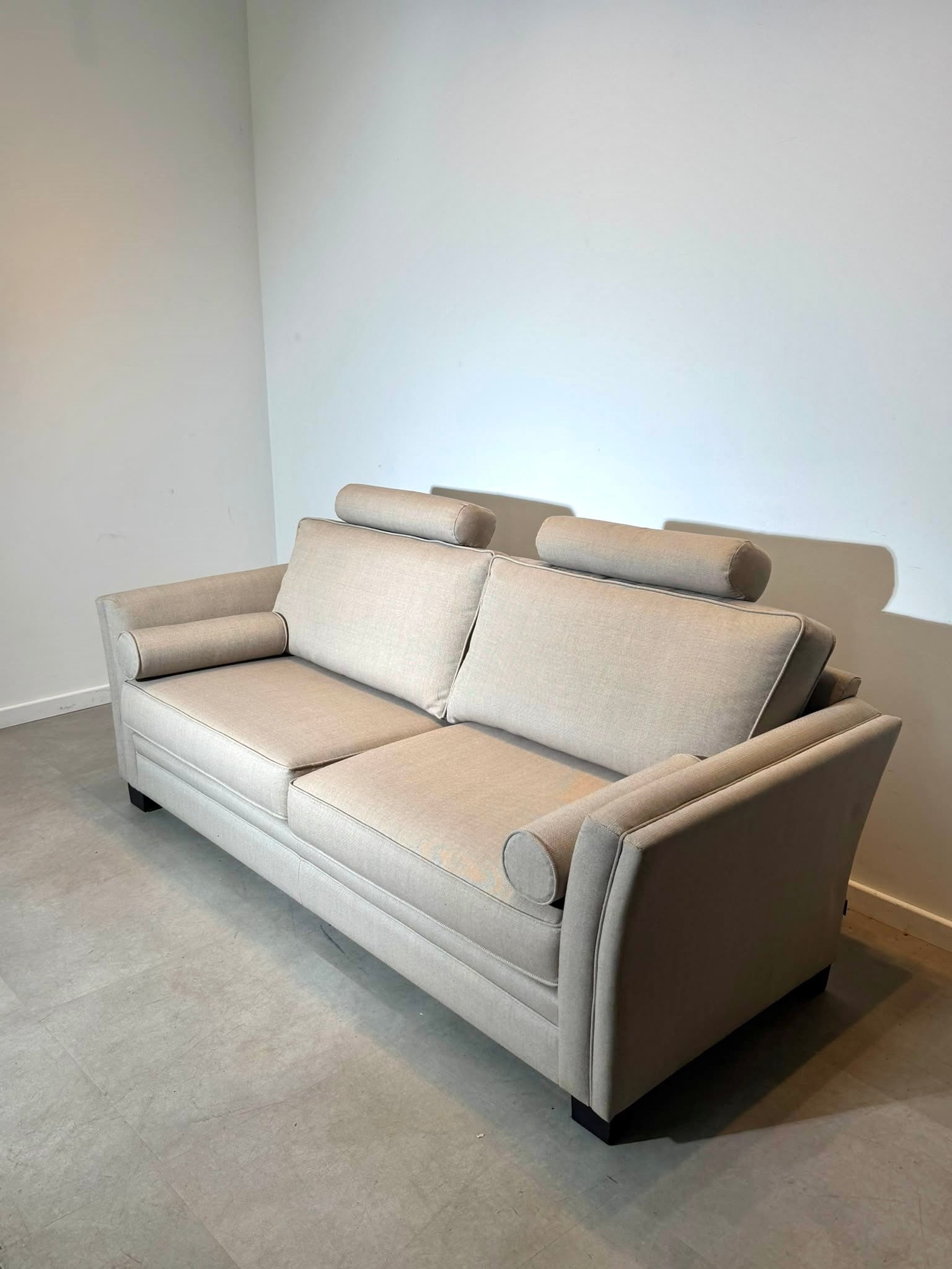 Contemporary Beige Fabric 3-Seater Sofa with Headrests