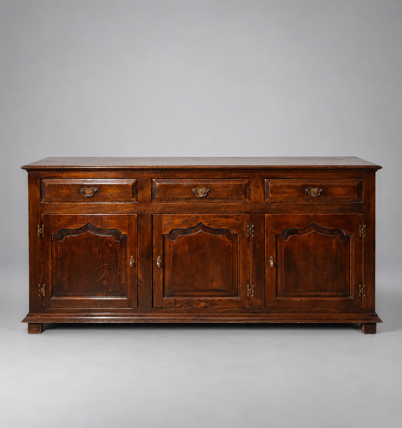 Antique Oak Sideboard with Three Doors and Drawers