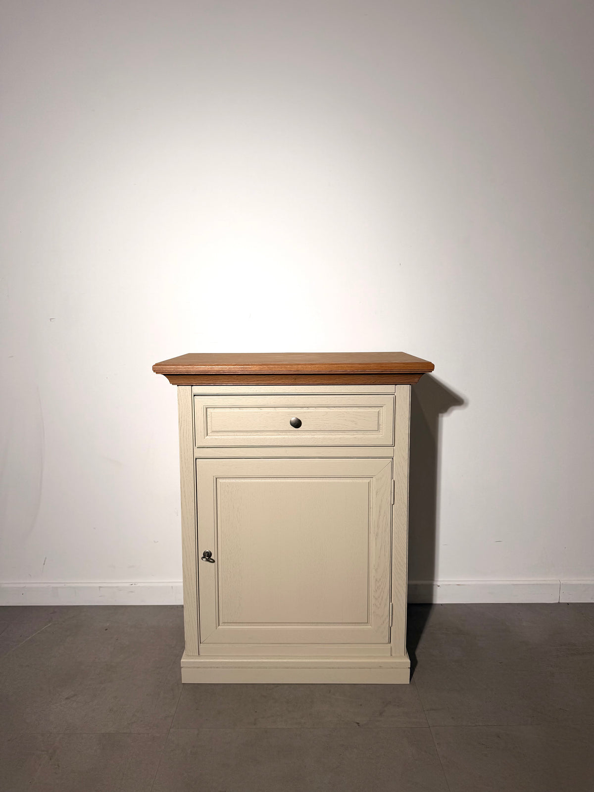 Painted Oak Accent Cabinet with Natural Wood Top