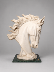 Sculpture “Sculpture by Leonardo” – White Horse Head on Green Marble Base