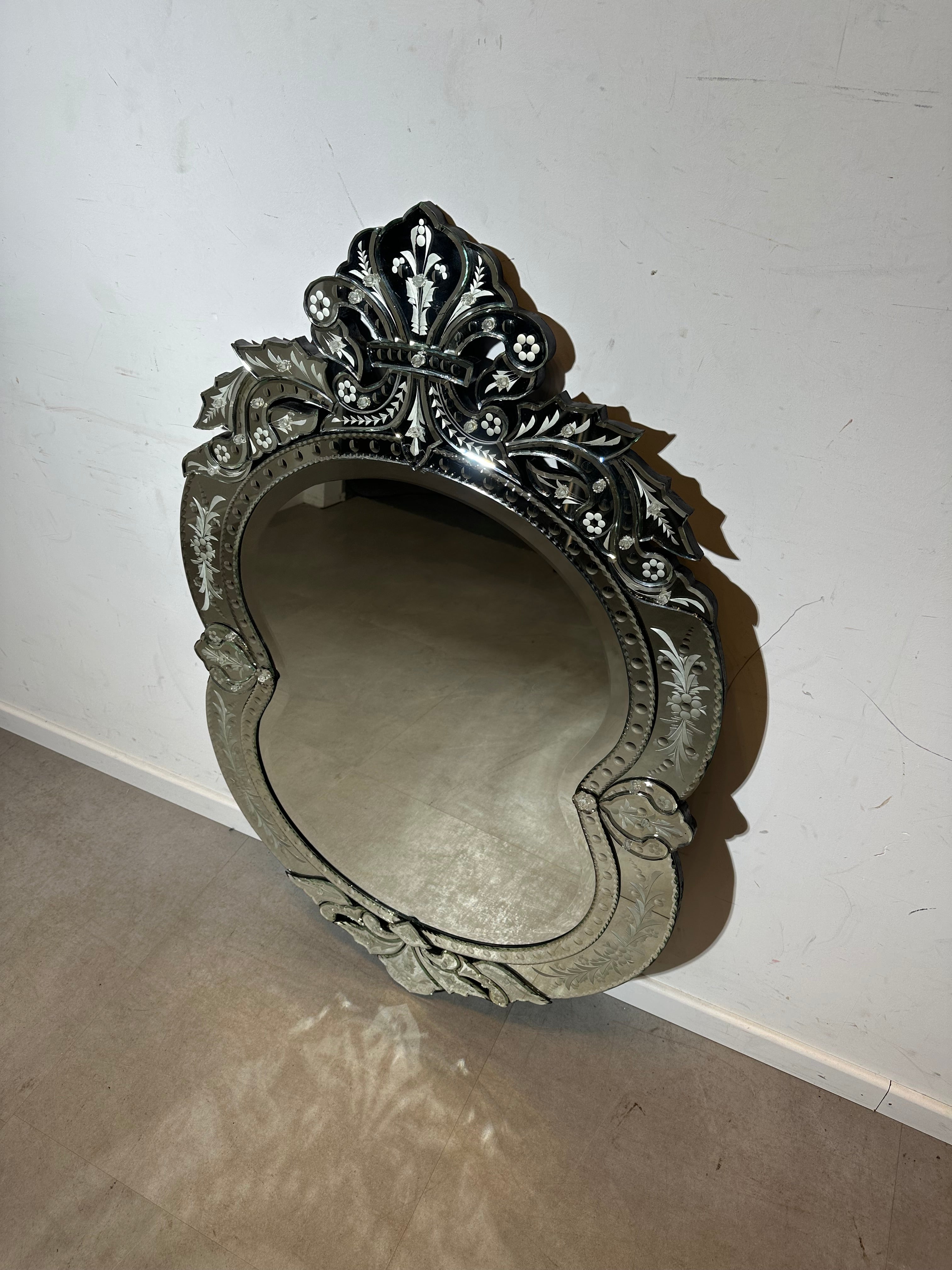 Vintage Venetian-style etched wall mirror Tourmaline