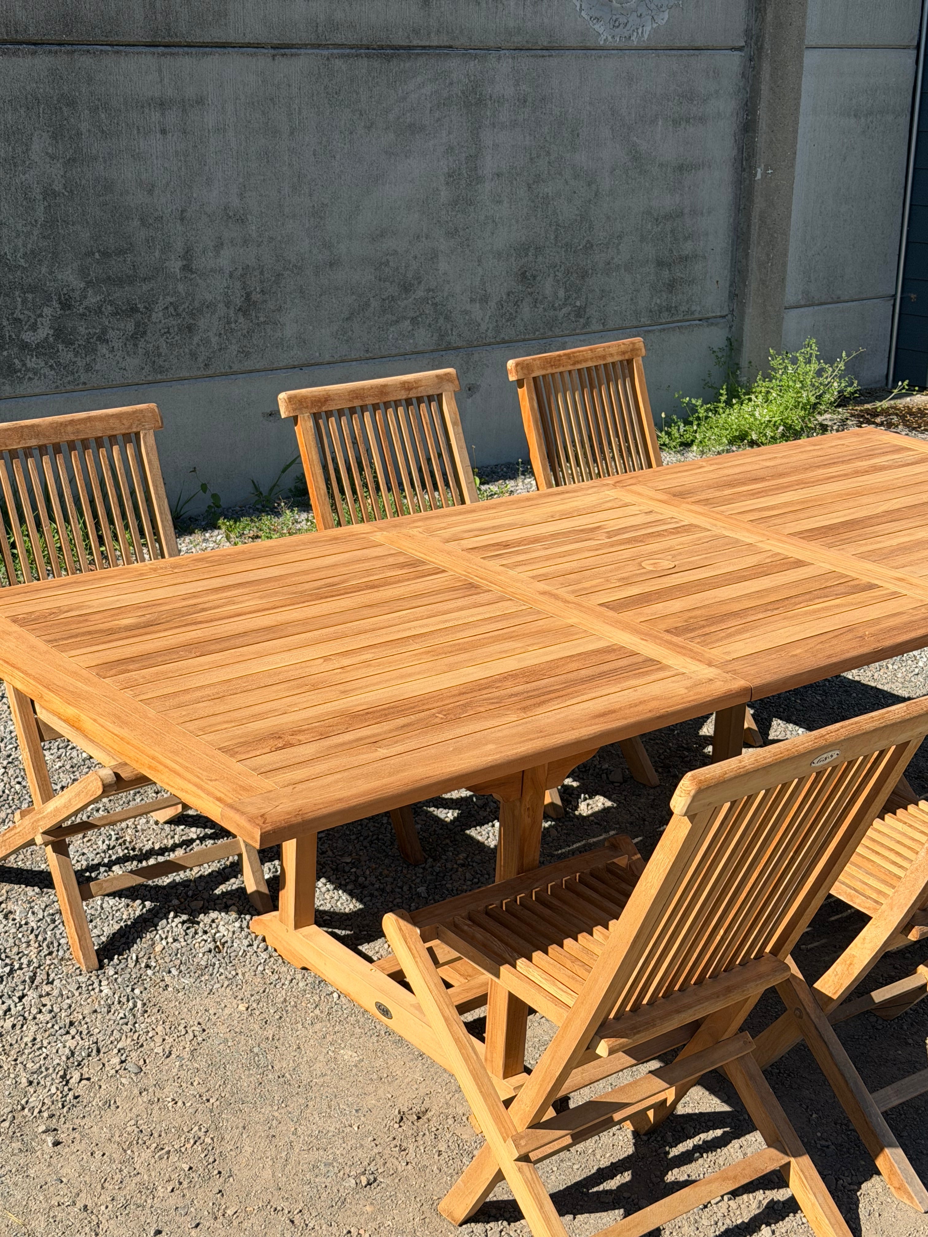 Teak Garden Table Rectangular Extendable + 6 Folding Chairs – Promo Set