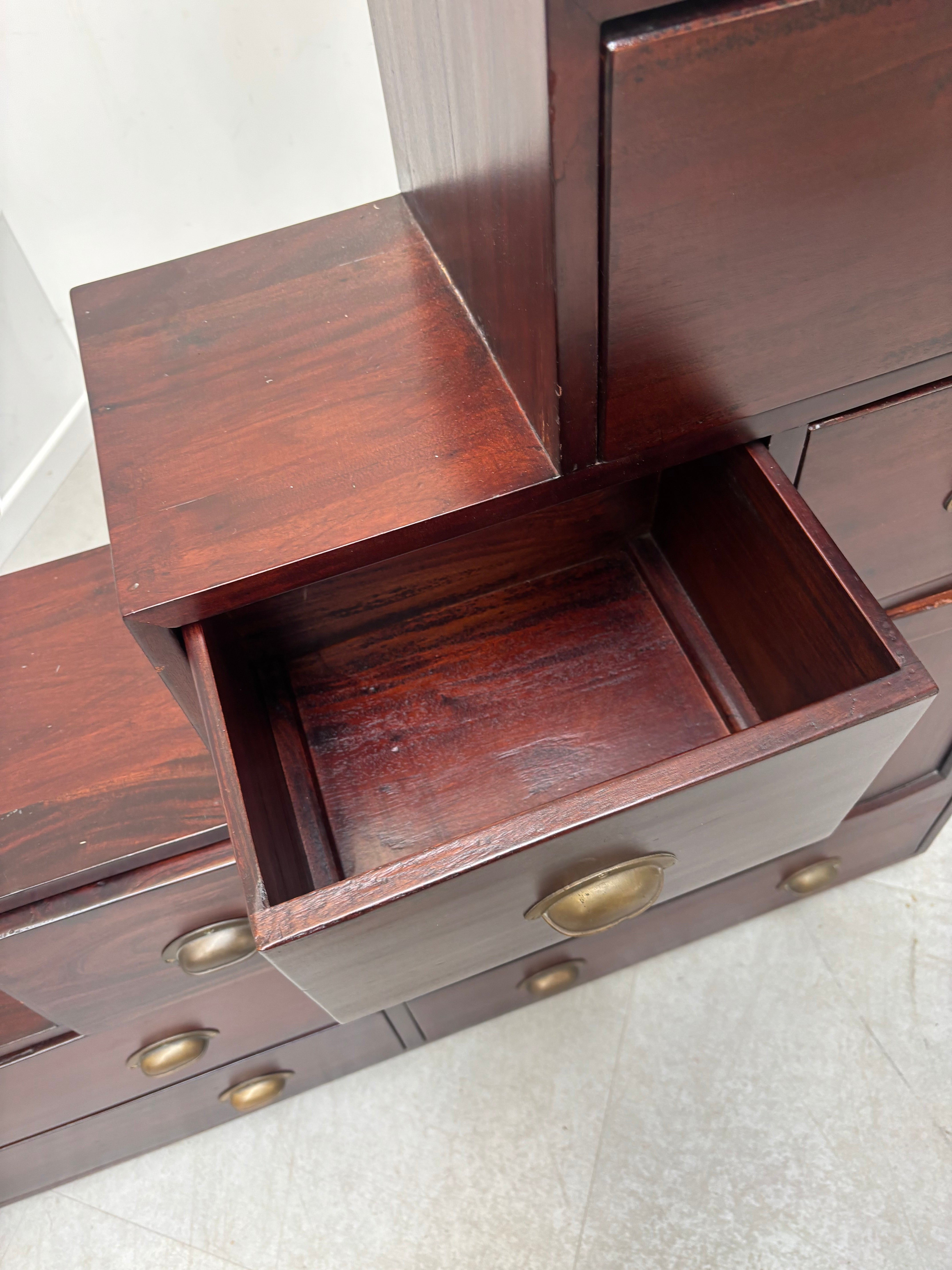 Antique Elm Wood Step Tansu Storage Cabinet