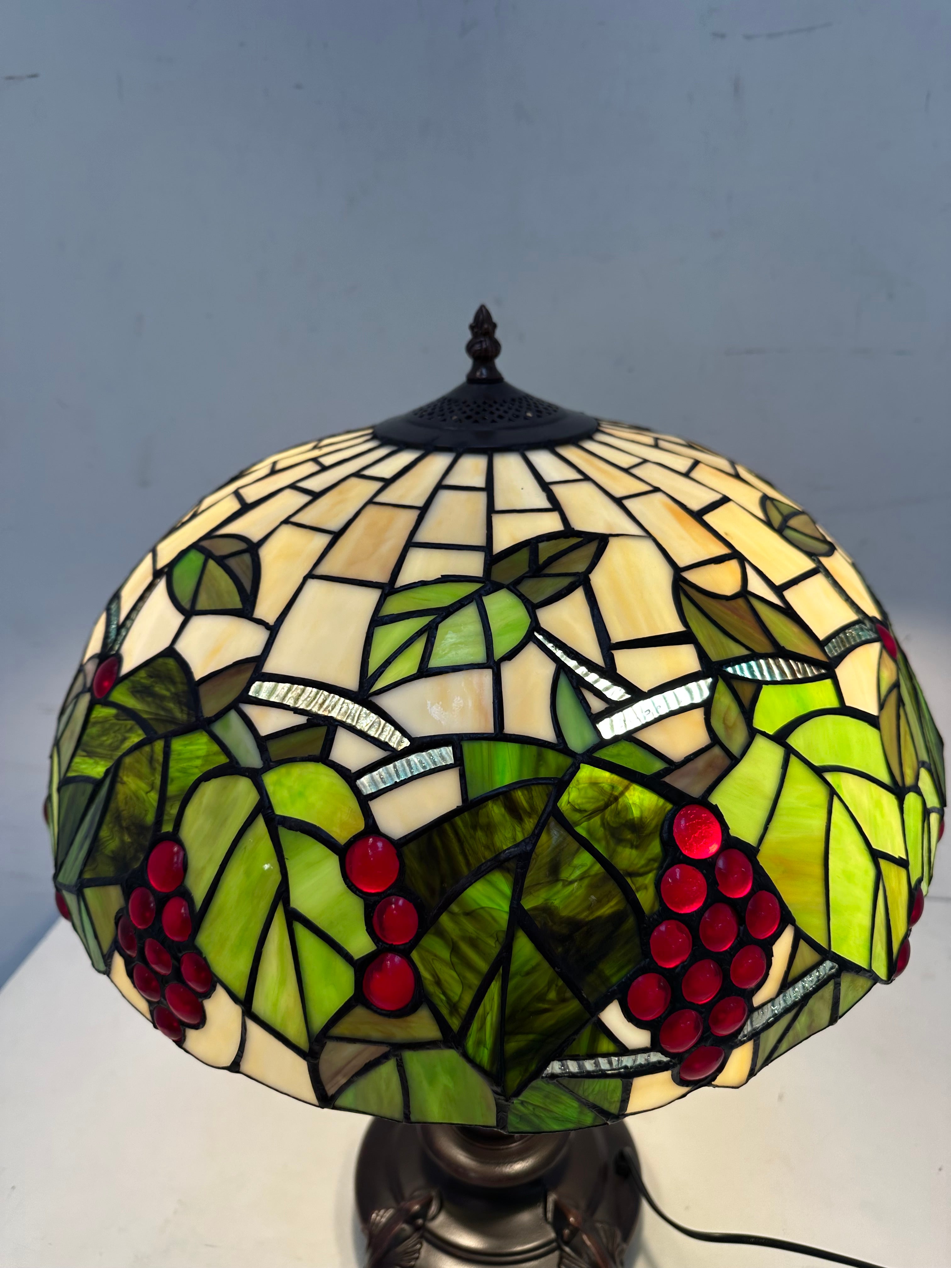 Tiffany Style Table Lamp with Grape Motif